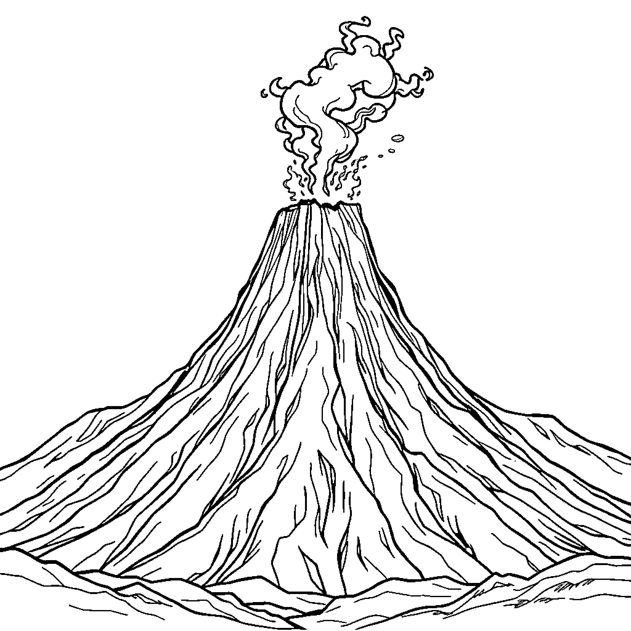 Volcano erupting with intense flames Coloring Page (free black-and-white line drawing printable PDF for all, from beginners to advanced learners, including children, teens, adults, and seniors)