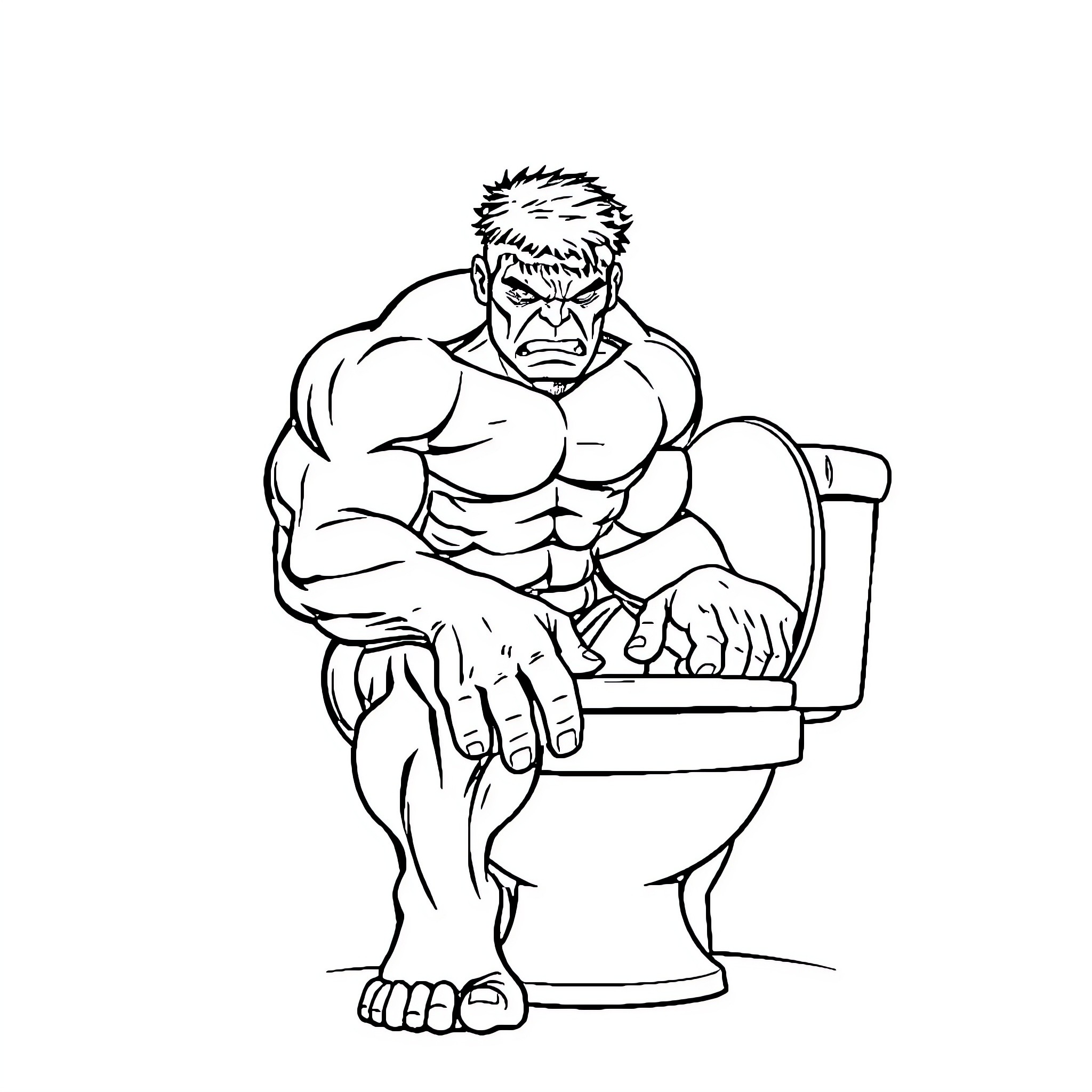 Hulk Lounging on the Toilet Coloring Page (free black-and-white line drawing printable PDF for all, from beginners to advanced learners, including children, teens, adults, and seniors)