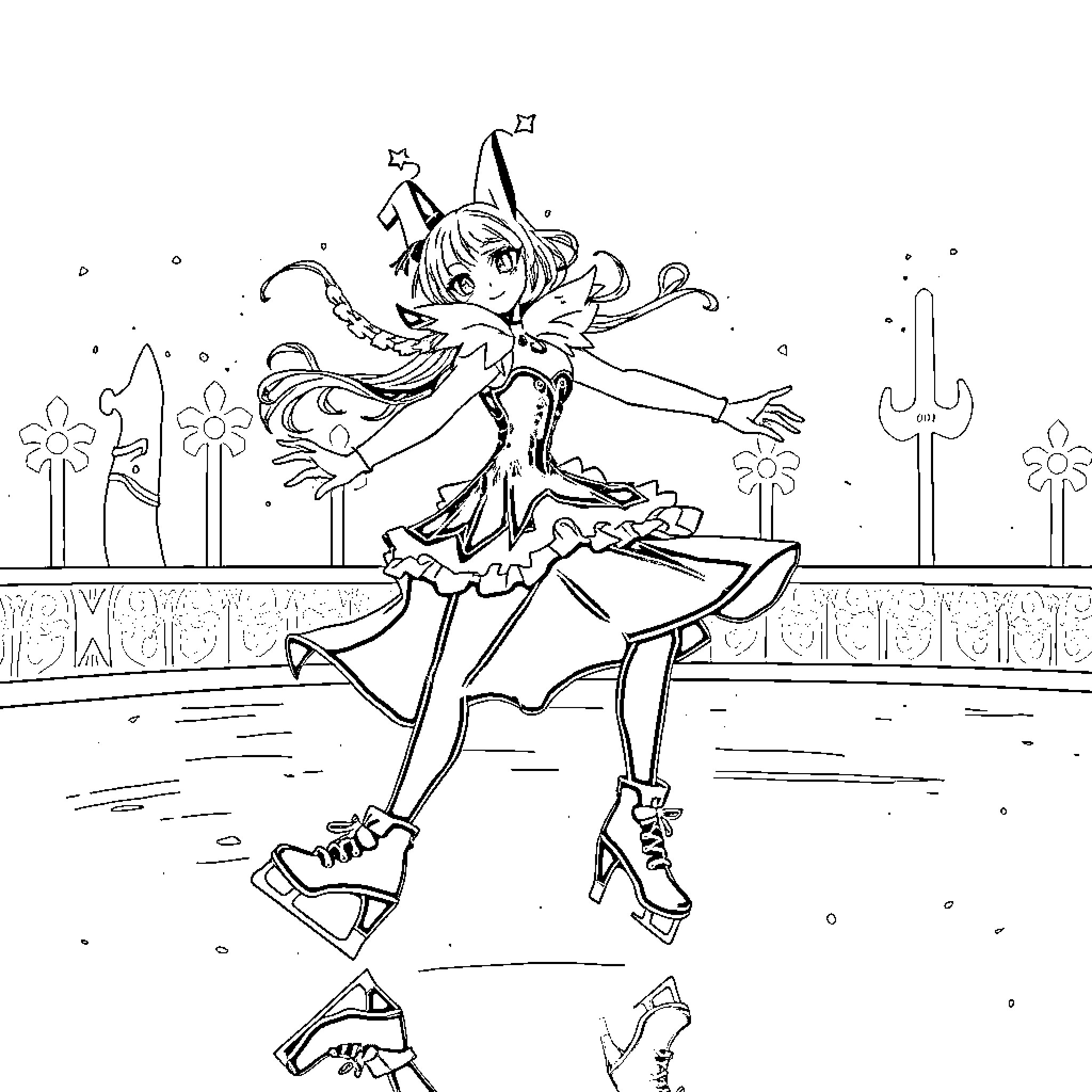 Bayonetta's Graceful Dance of Power and Elegance Coloring Page (free black-and-white line drawing printable PDF for all, from beginners to advanced learners, including children, teens, adults, and seniors)