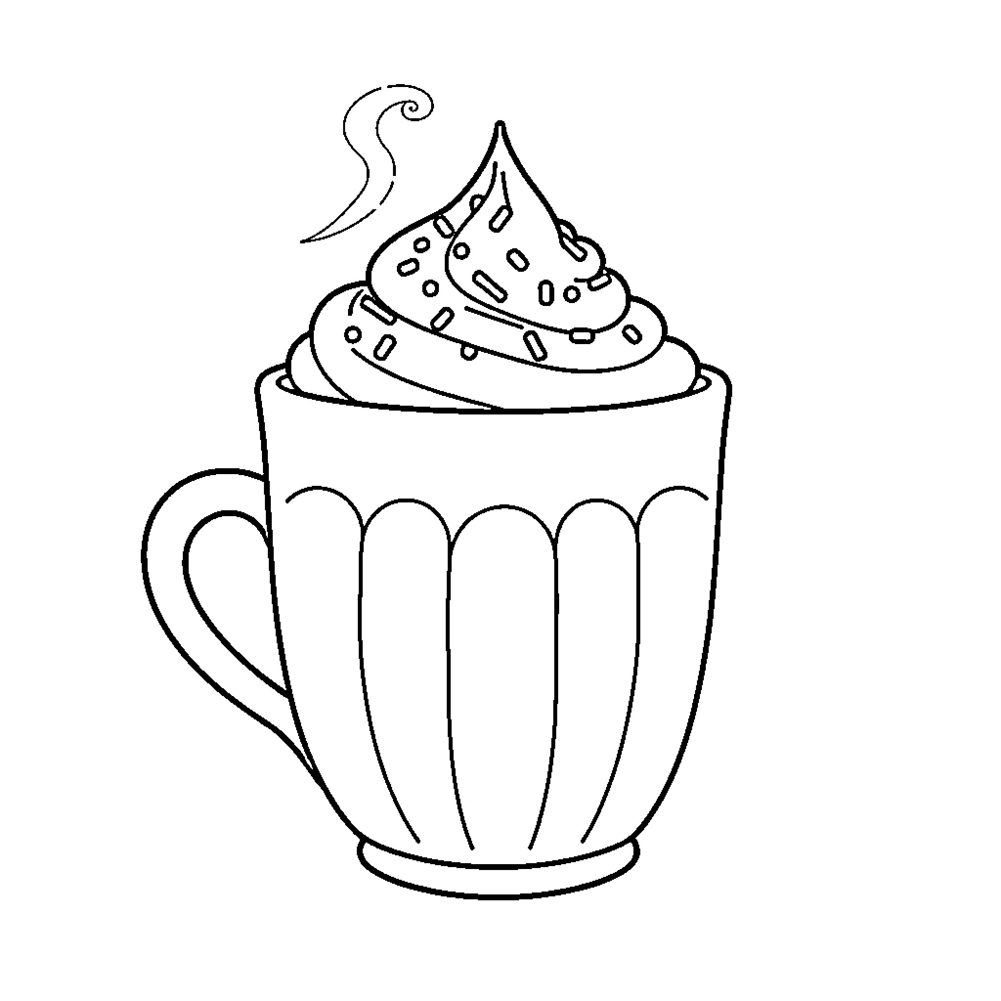 Cocoa Delight: Warm Mug with Delectable Topping Coloring Page (free black-and-white line drawing printable PDF for all, from beginners to advanced learners, including children, teens, adults, and seniors)
