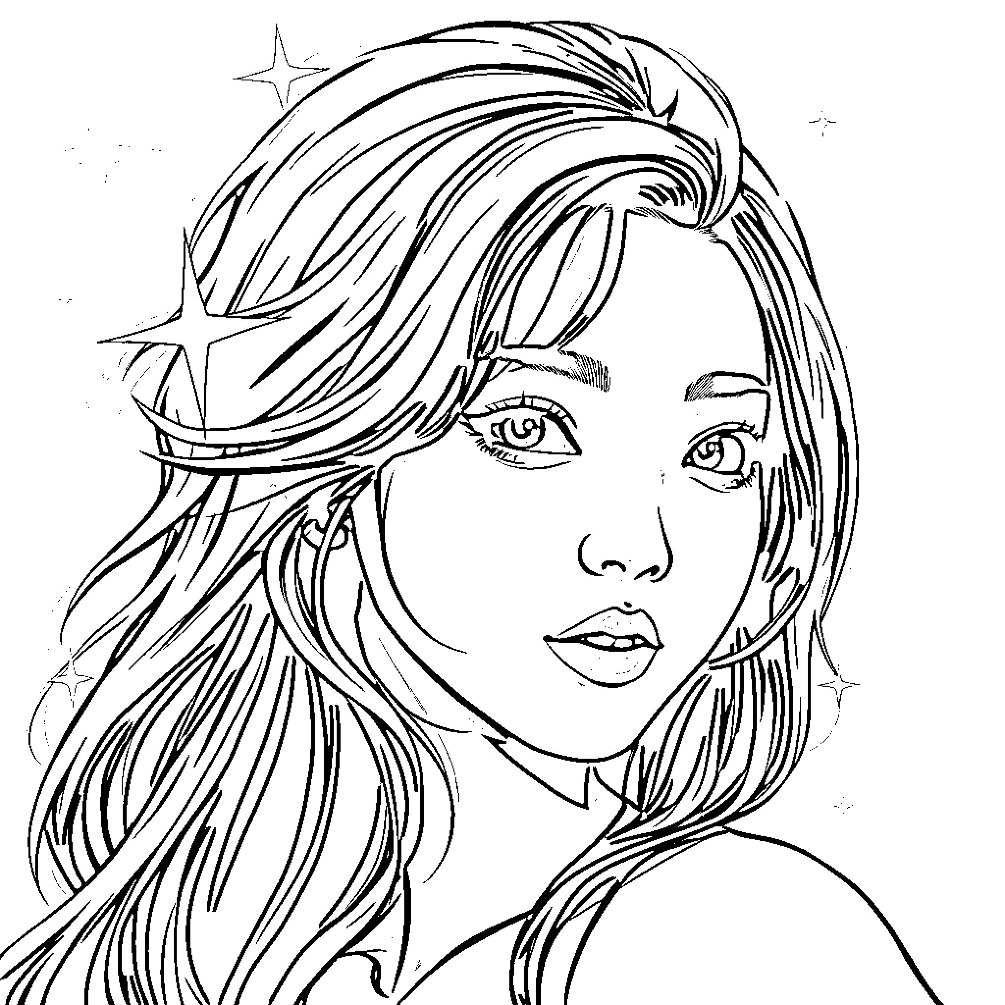 Rumi's Celestial Gaze Coloring Page (free black-and-white line drawing printable PDF for all, from beginners to advanced learners, including children, teens, adults, and seniors)