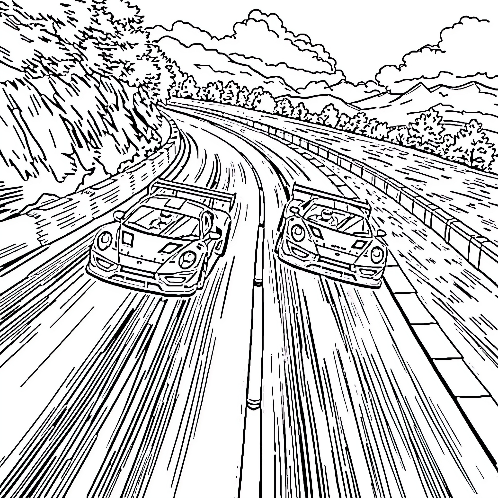 Course on Highway Driving Safety Coloring Page (free black-and-white line drawing printable PDF for all, from beginners to advanced learners, including children, teens, adults, and seniors)