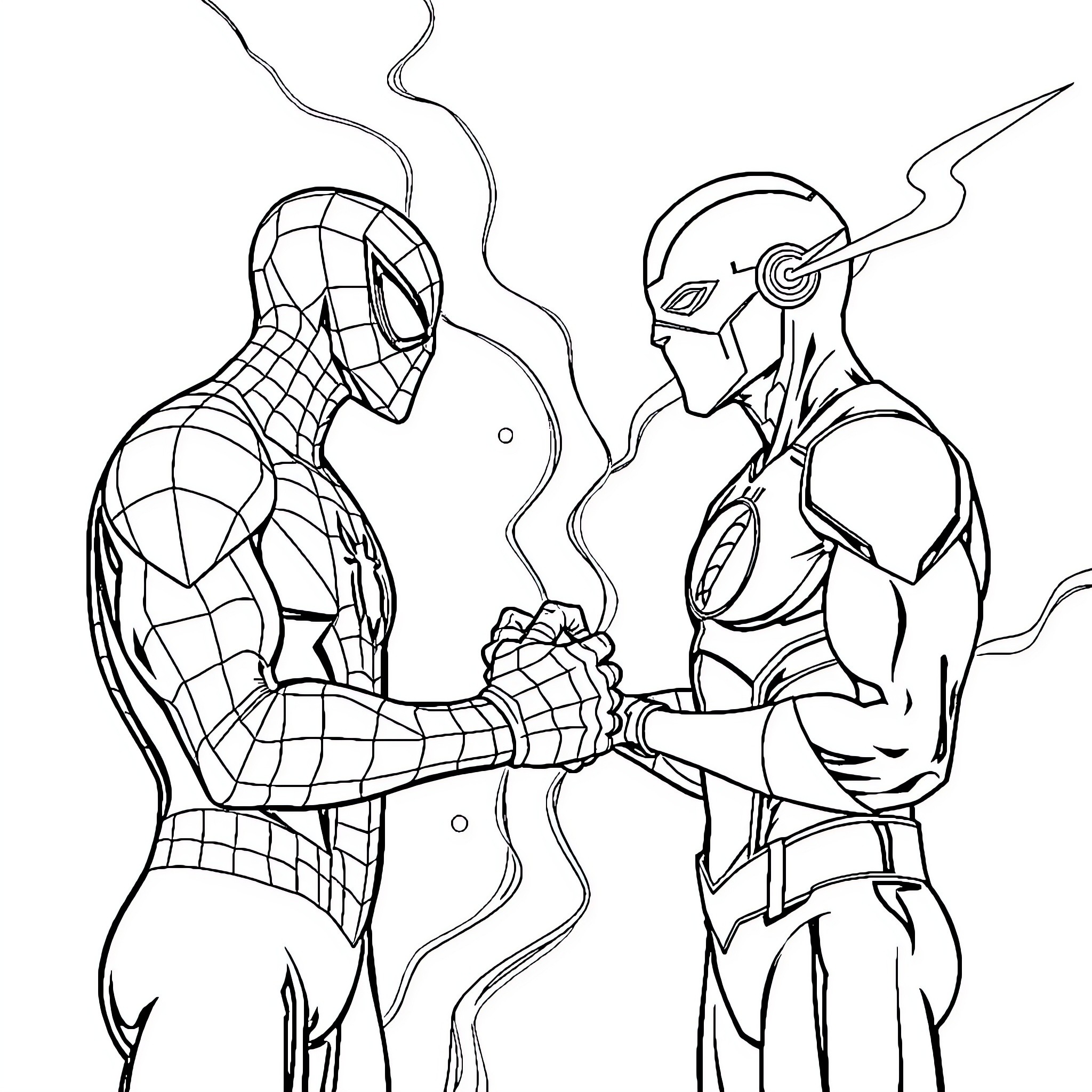 Spider-Man confronting a mysterious villain Coloring Page (free black-and-white line drawing printable PDF for all, from beginners to advanced learners, including children, teens, adults, and seniors)