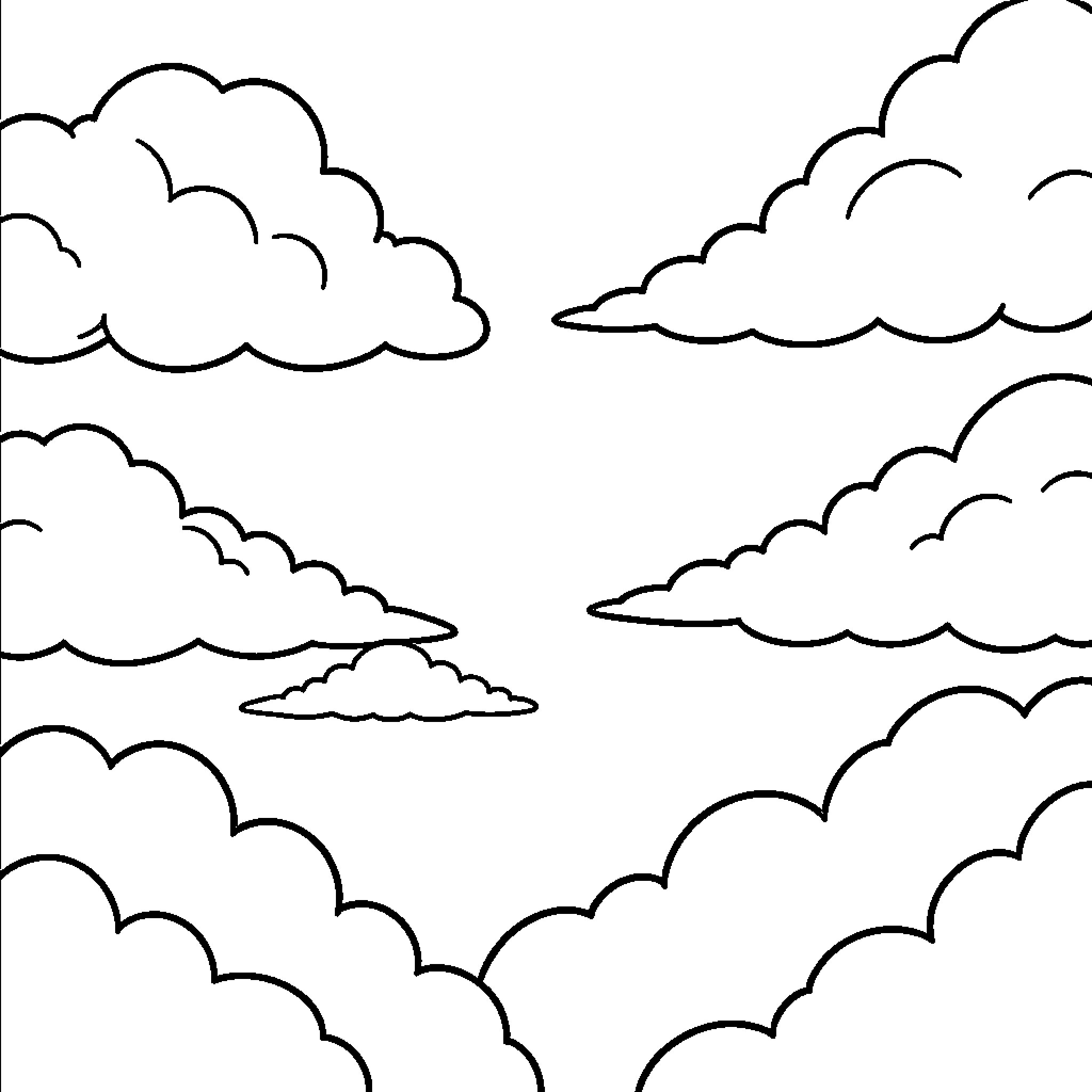 Cloud formations in the sky Coloring Page (free black-and-white line drawing printable PDF for all, from beginners to advanced learners, including children, teens, adults, and seniors)