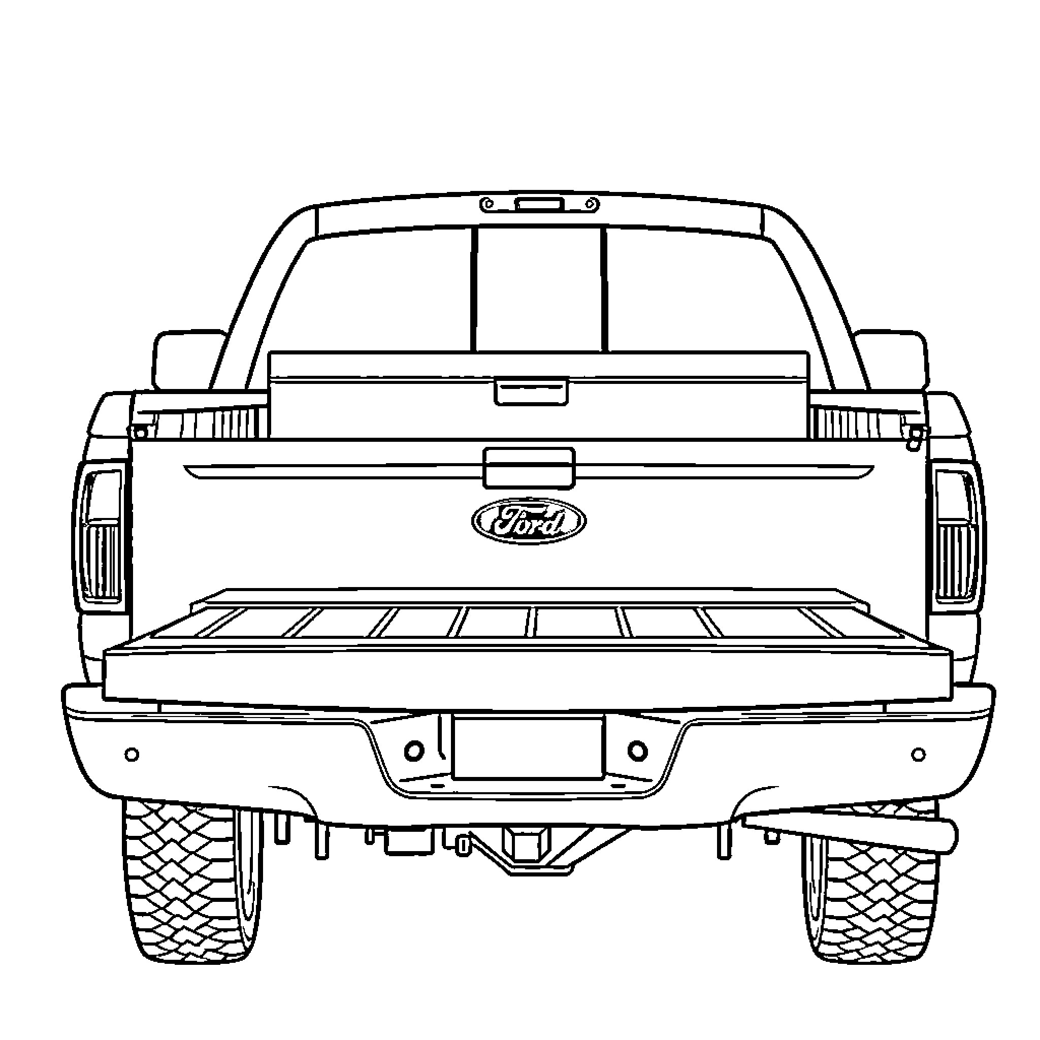 F-250 truck with rugged exterior and accessories Coloring Page (free black-and-white line drawing printable PDF for all, from beginners to advanced learners, including children, teens, adults, and seniors)