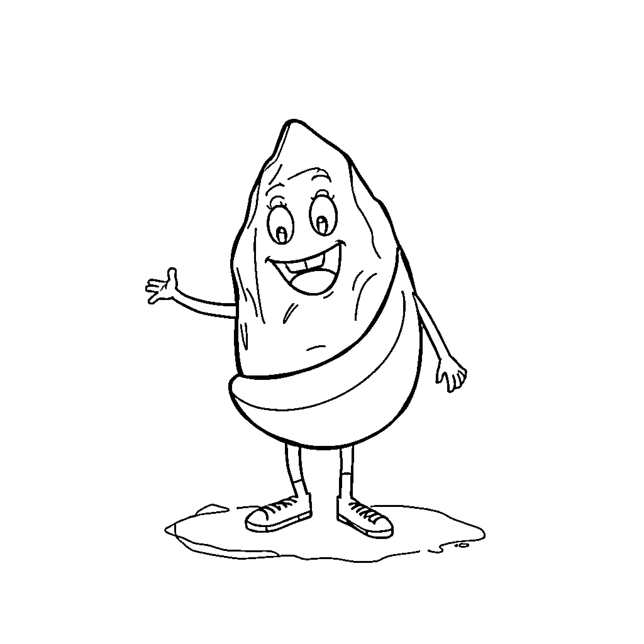 Rock happy cartoon character in casual outfit Coloring Page (free black-and-white line drawing printable PDF for all, from beginners to advanced learners, including children, teens, adults, and seniors)