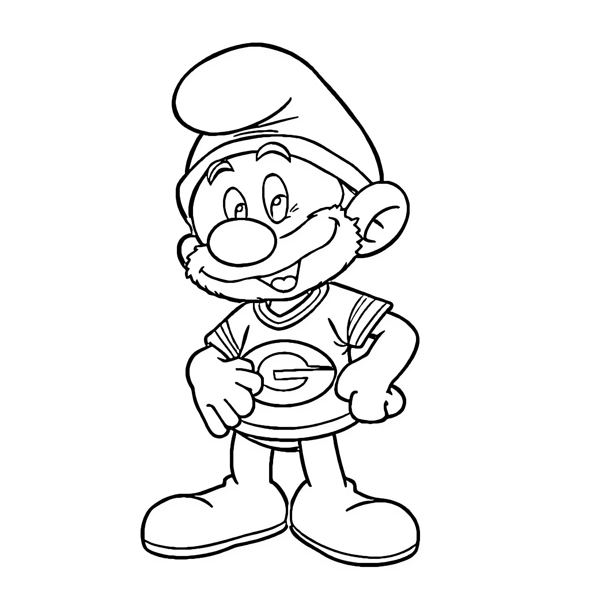 Papa Smurf in Playful Pose Coloring Page (free black-and-white line drawing printable PDF for all, from beginners to advanced learners, including children, teens, adults, and seniors)