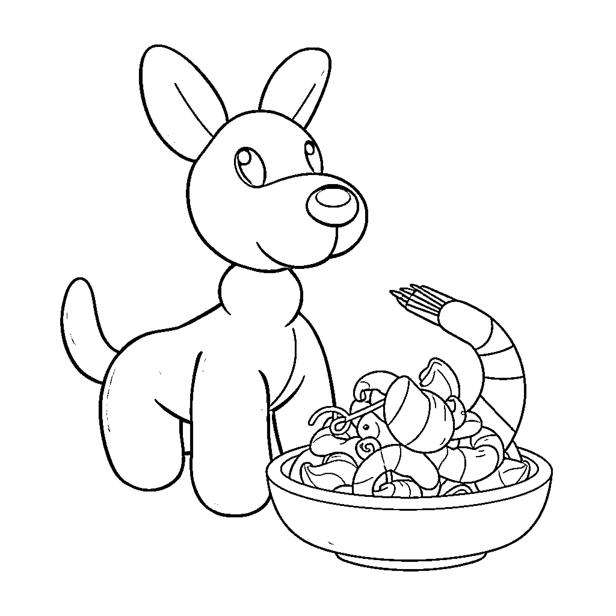 Shrimp serving a tasty shrimp dish Coloring Page (free black-and-white line drawing printable PDF for all, from beginners to advanced learners, including children, teens, adults, and seniors)