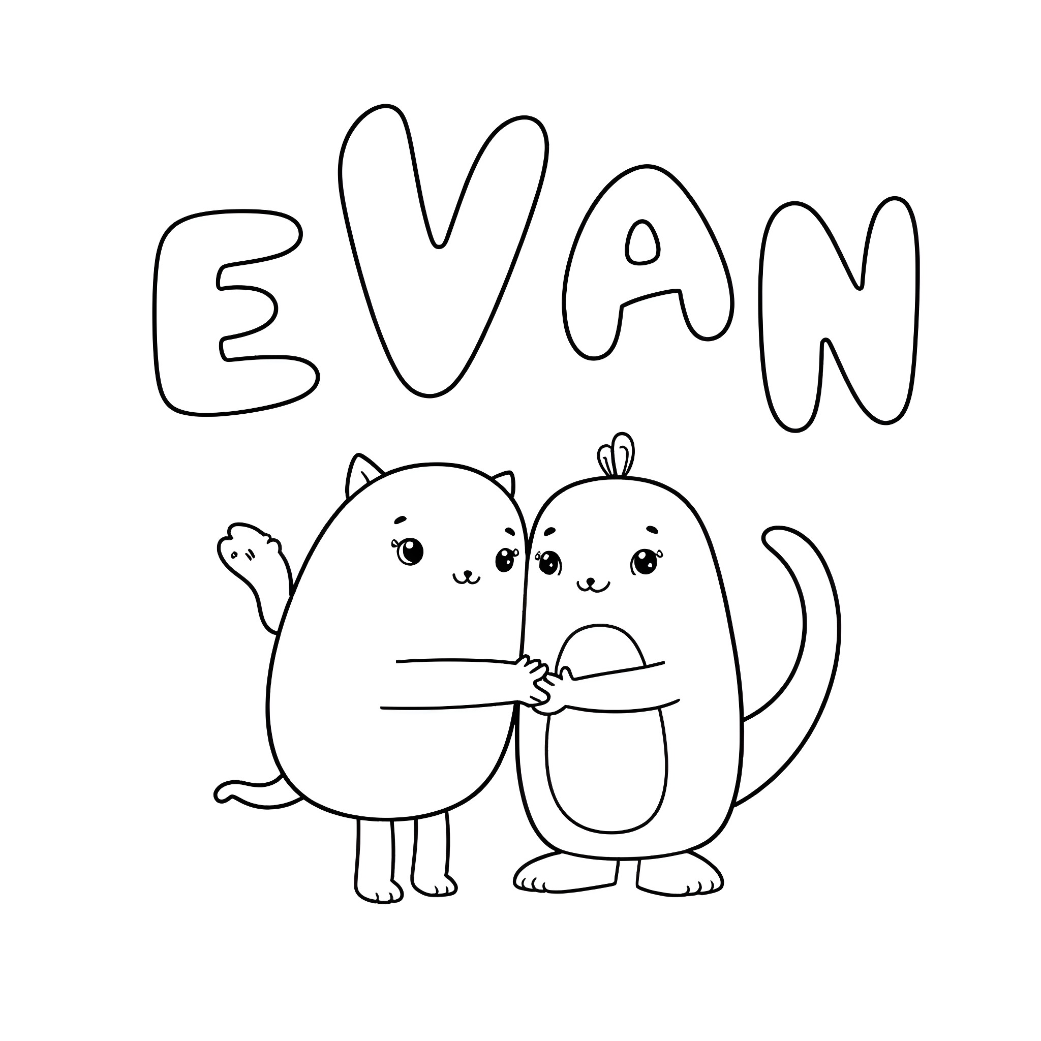 JJ Evan and friendly creatures Coloring Page (free black-and-white line drawing printable PDF for all, from beginners to advanced learners, including children, teens, adults, and seniors)