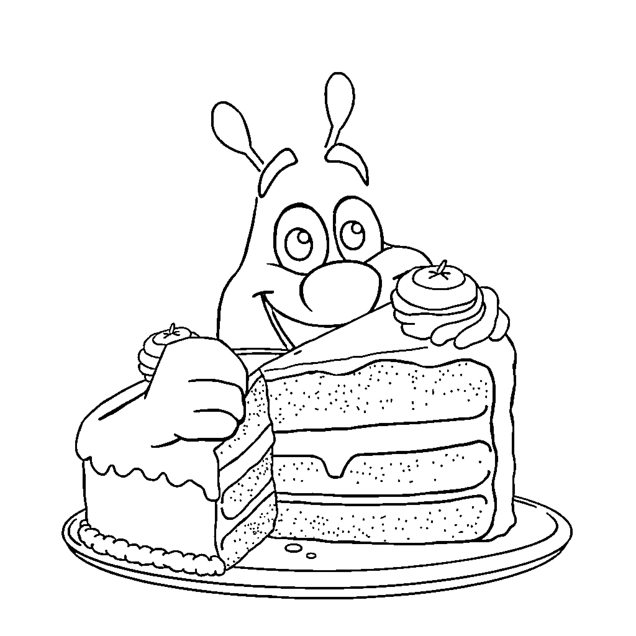 Mater enjoys a delightful dessert Coloring Page (free black-and-white line drawing printable PDF for all, from beginners to advanced learners, including children, teens, adults, and seniors)