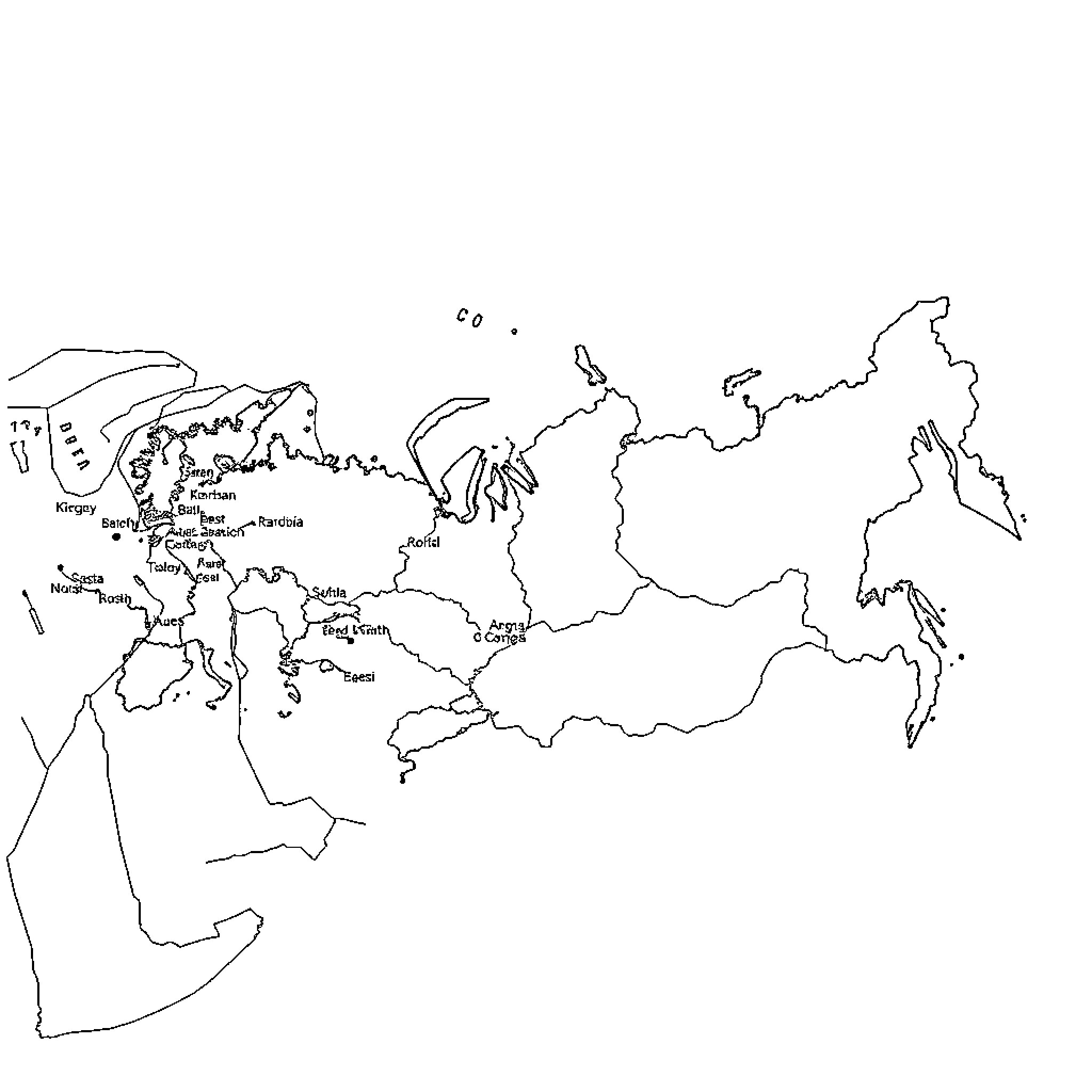 Russia's Outline with Regions and Borders Coloring Page (free black-and-white line drawing printable PDF for all, from beginners to advanced learners, including children, teens, adults, and seniors)