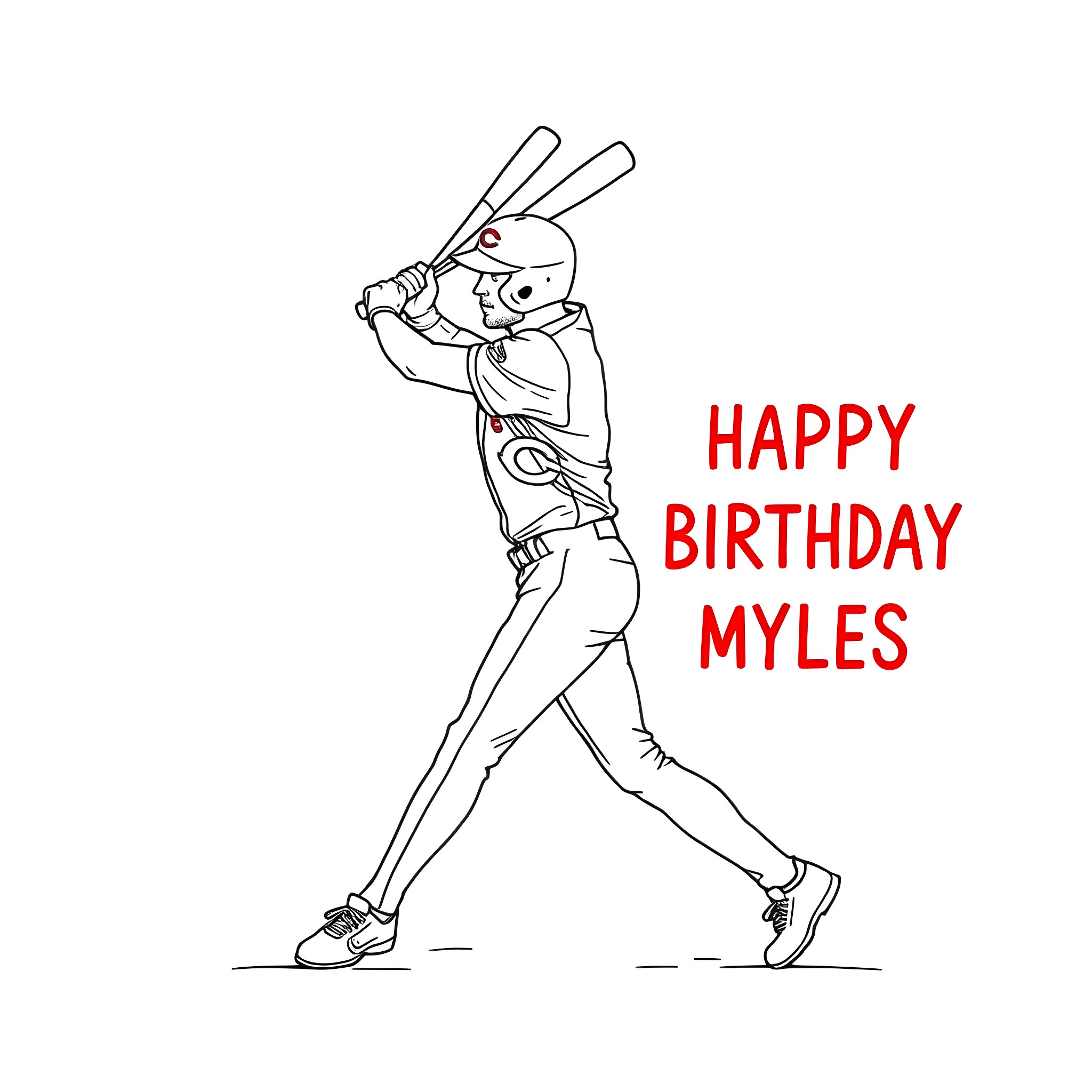 Baseball Player Batting with Enthusiasm Coloring Page (free black-and-white line drawing printable PDF for all, from beginners to advanced learners, including children, teens, adults, and seniors)