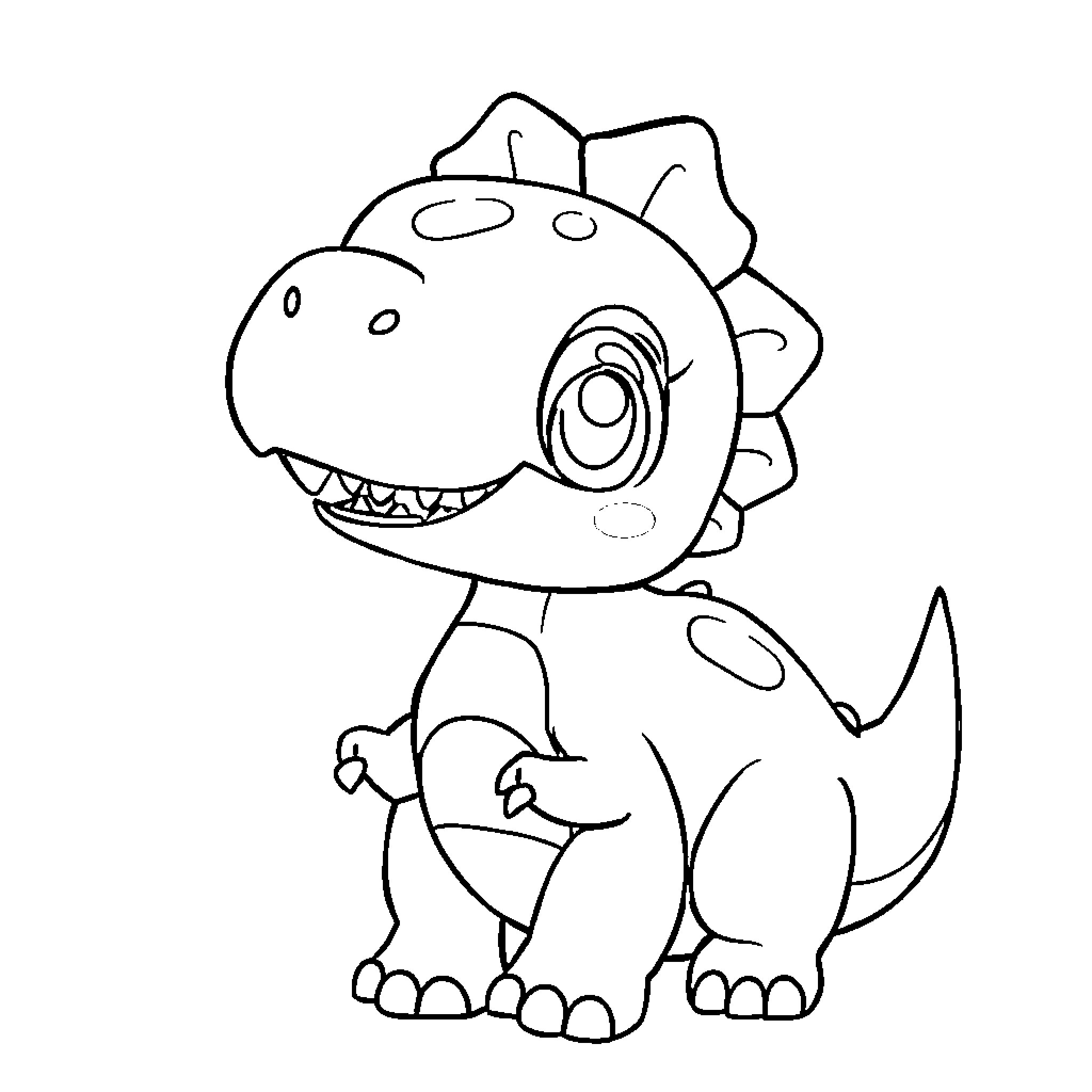 Baby Dinosaur Smiling Happily Coloring Page (free black-and-white line drawing printable PDF for all, from beginners to advanced learners, including children, teens, adults, and seniors)