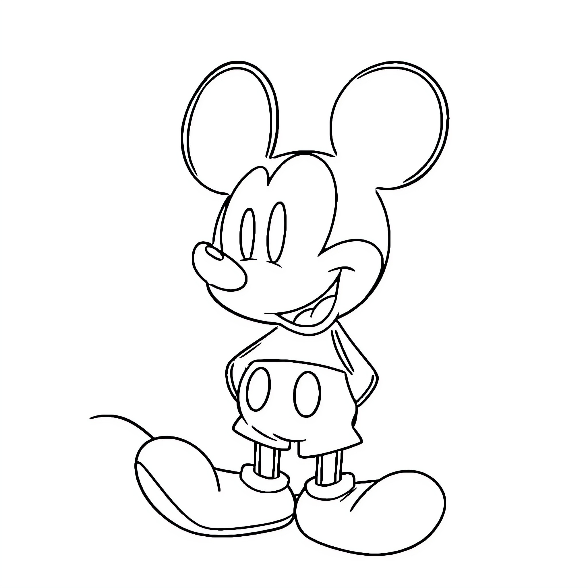 Mickey Mouse in a playful pose Coloring Page (free black-and-white line drawing printable PDF for all, from beginners to advanced learners, including children, teens, adults, and seniors)