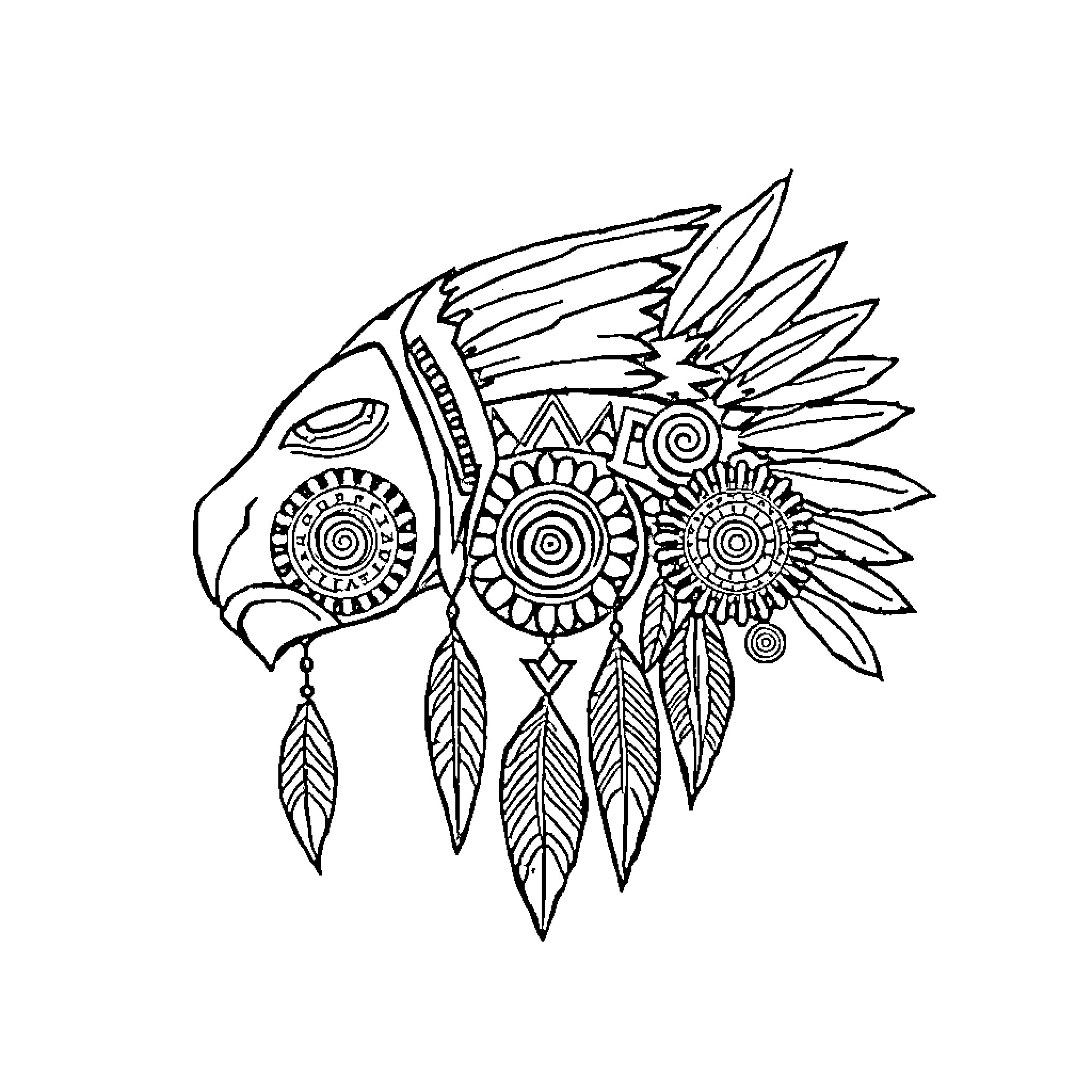 Blackfoot Designs: Intricate Tribal Feathered Headdress Coloring Page (free black-and-white line drawing printable PDF for all, from beginners to advanced learners, including children, teens, adults, and seniors)
