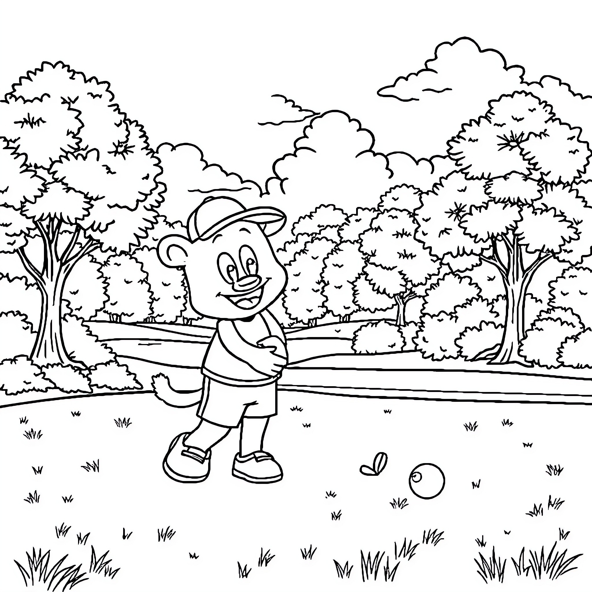 Bluey exploring the enchanting forest Coloring Page (free black-and-white line drawing printable PDF for all, from beginners to advanced learners, including children, teens, adults, and seniors)