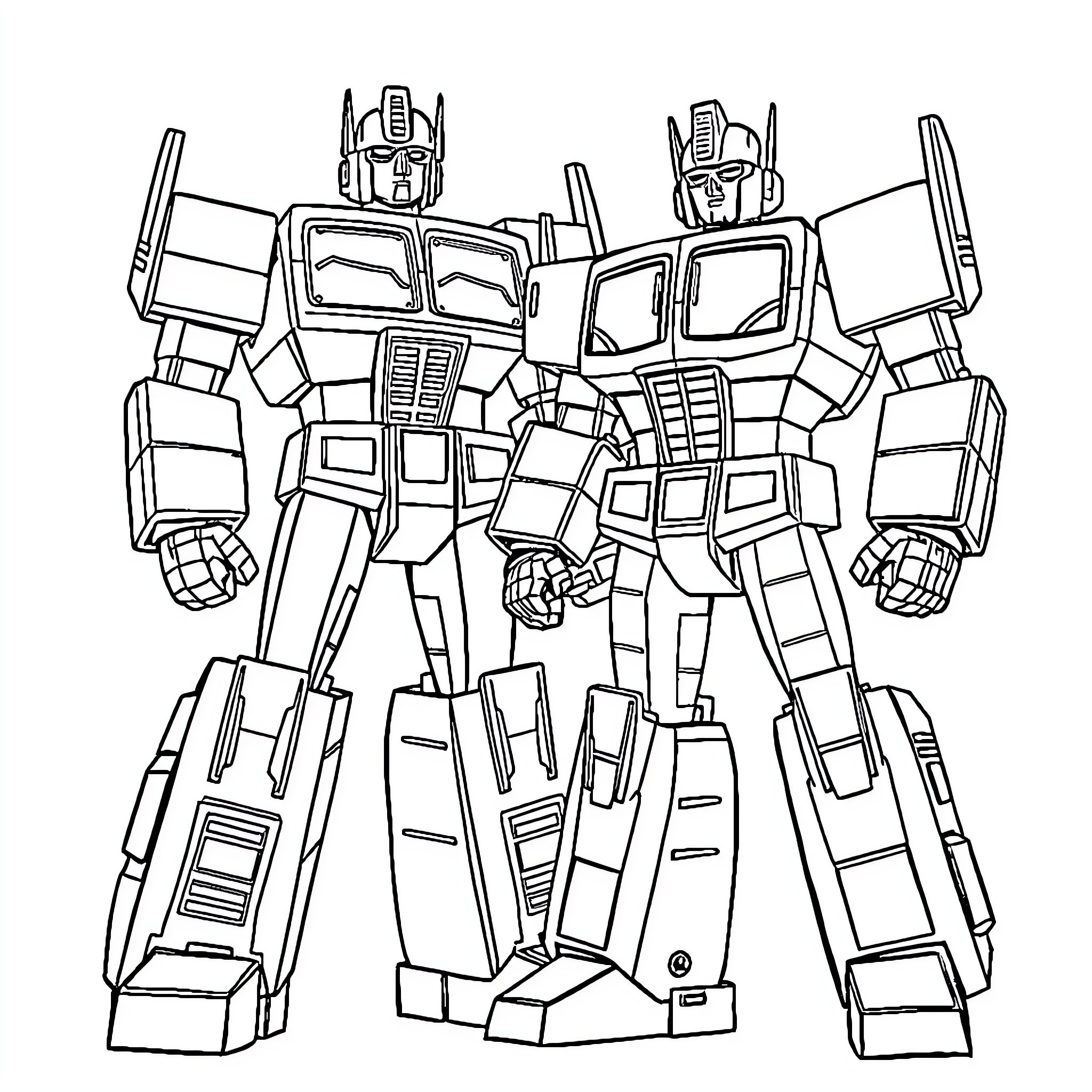 Transformer robots in combat stance Coloring Page (free black-and-white line drawing printable PDF for all, from beginners to advanced learners, including children, teens, adults, and seniors)