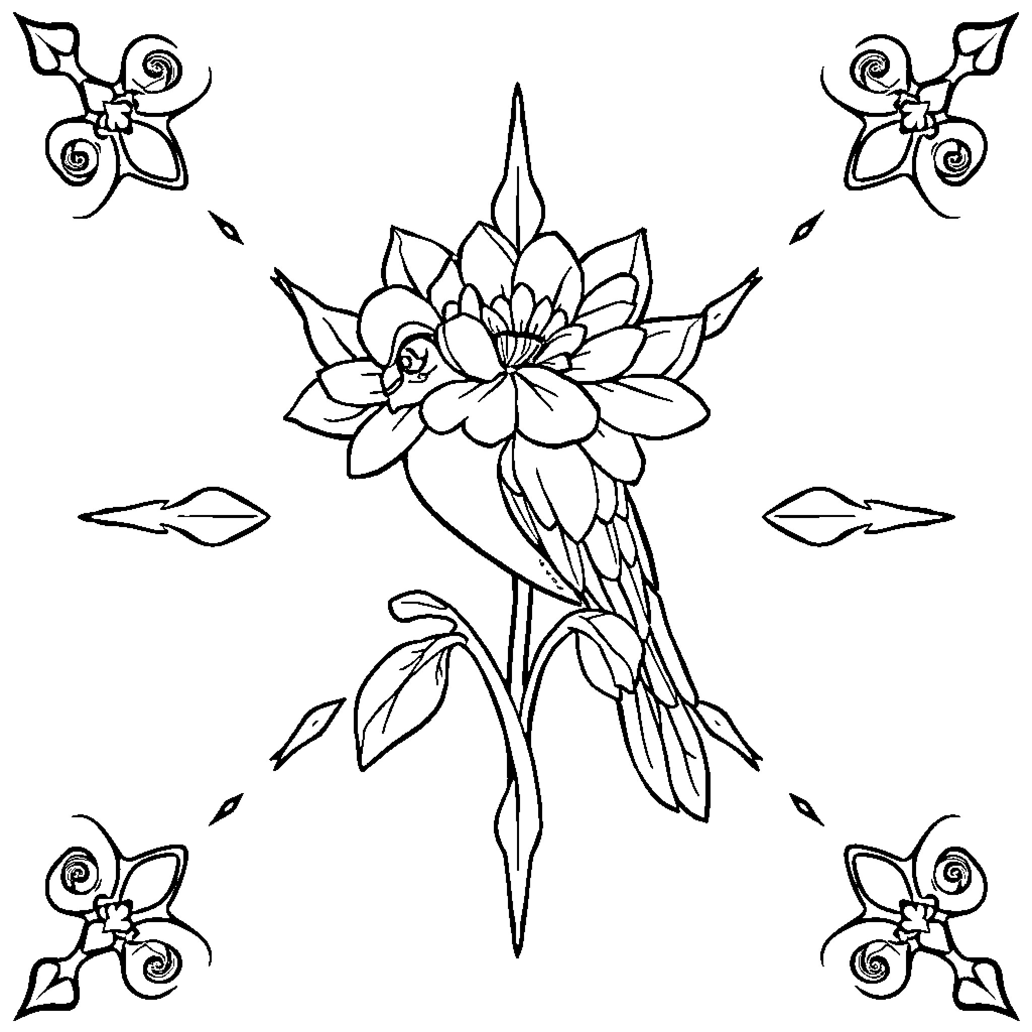 Car with floral motifs and bird design Coloring Page (free black-and-white line drawing printable PDF for all, from beginners to advanced learners, including children, teens, adults, and seniors)