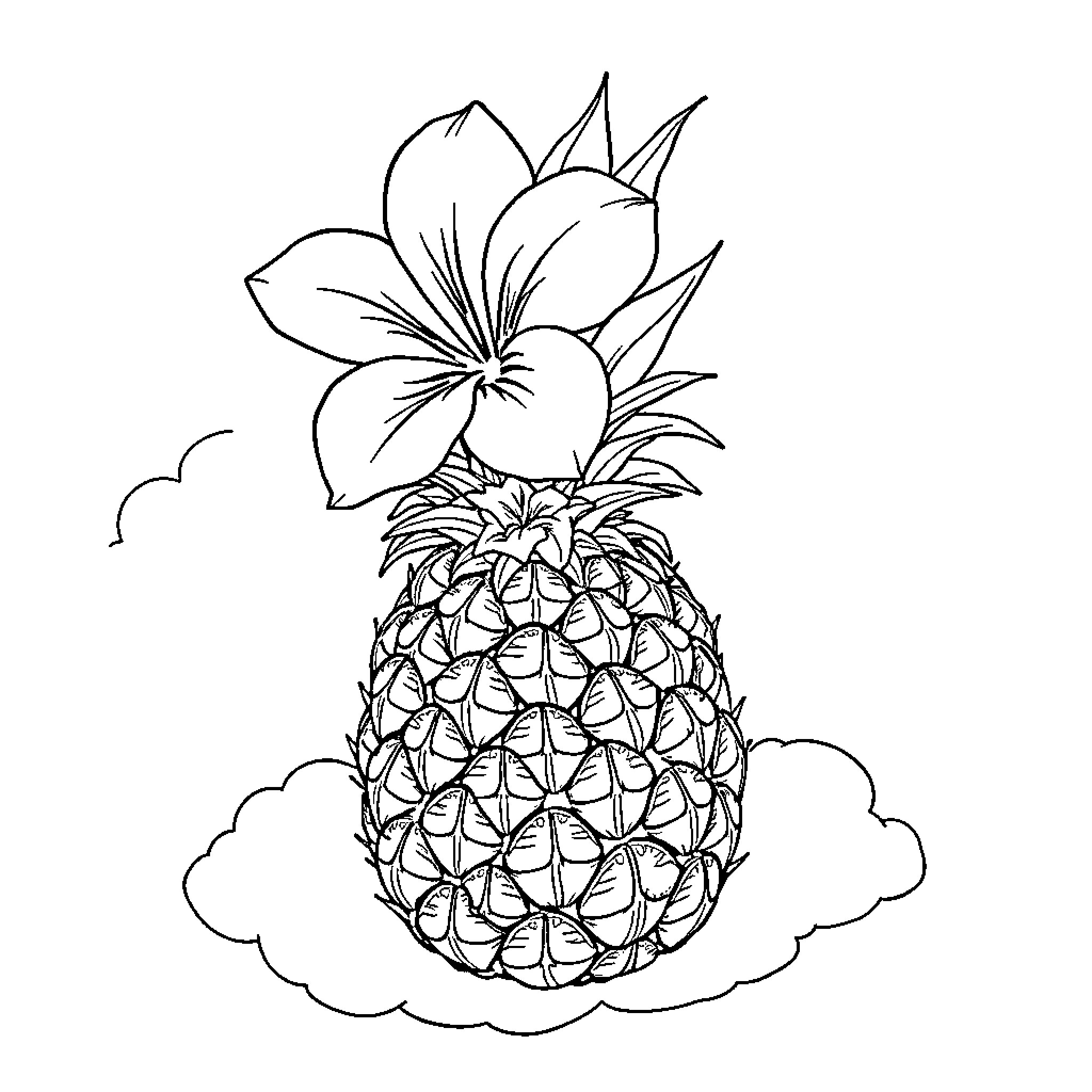 Flower Blooming Amidst Clouds Coloring Page (free black-and-white line drawing printable PDF for all, from beginners to advanced learners, including children, teens, adults, and seniors)
