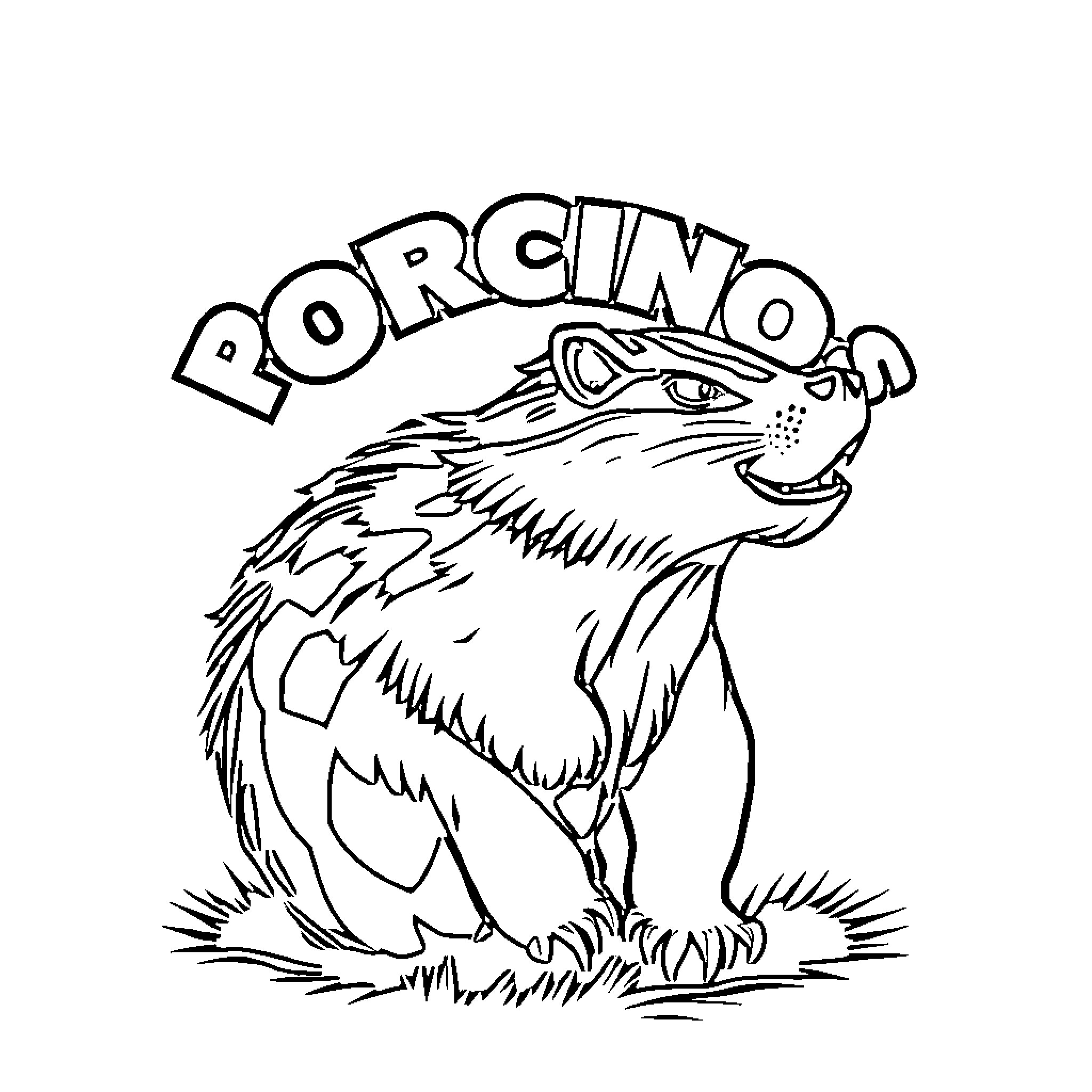 Logo of a fierce and growling porcupine Coloring Page (free black-and-white line drawing printable PDF for all, from beginners to advanced learners, including children, teens, adults, and seniors)