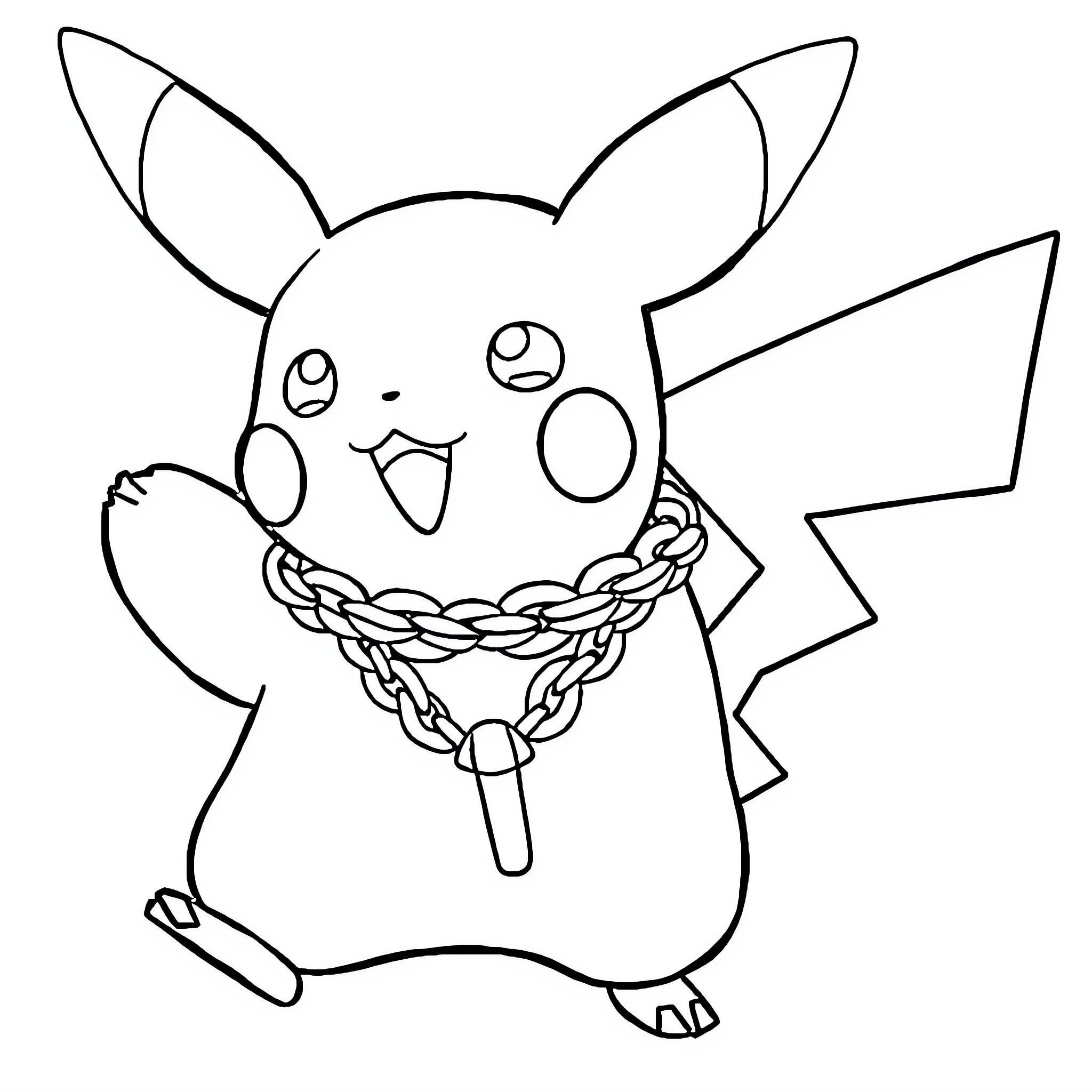 Pikachu holding a lollipop with a surprised expression Coloring Page (free black-and-white line drawing printable PDF for all, from beginners to advanced learners, including children, teens, adults, and seniors)
