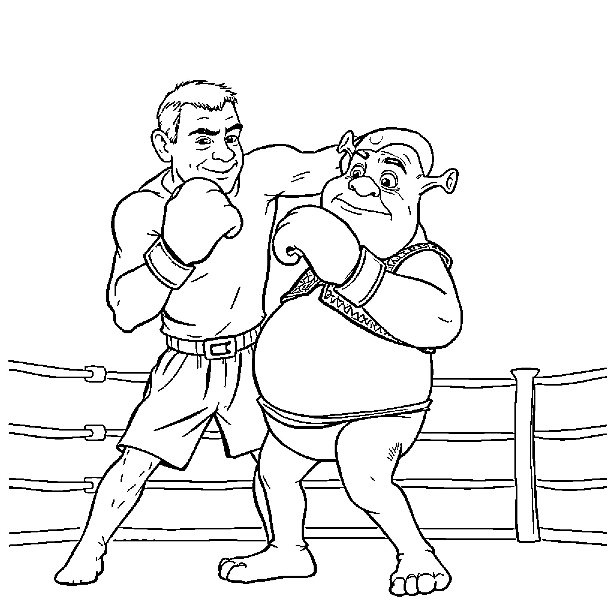 Wayne Rooney and friend in a boxing match Coloring Page (free black-and-white line drawing printable PDF for all, from beginners to advanced learners, including children, teens, adults, and seniors)