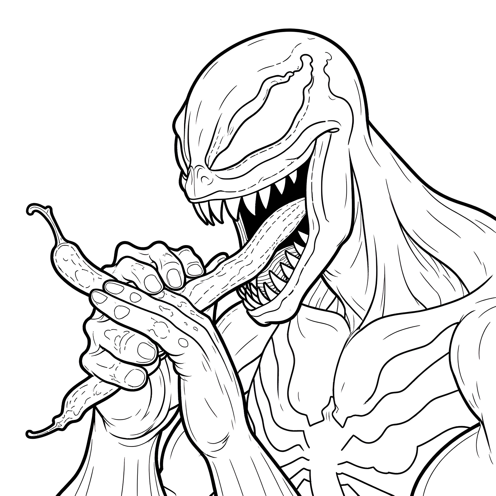 Venom's Terrifying Transformation Coloring Page (free black-and-white line drawing printable PDF for all, from beginners to advanced learners, including children, teens, adults, and seniors)