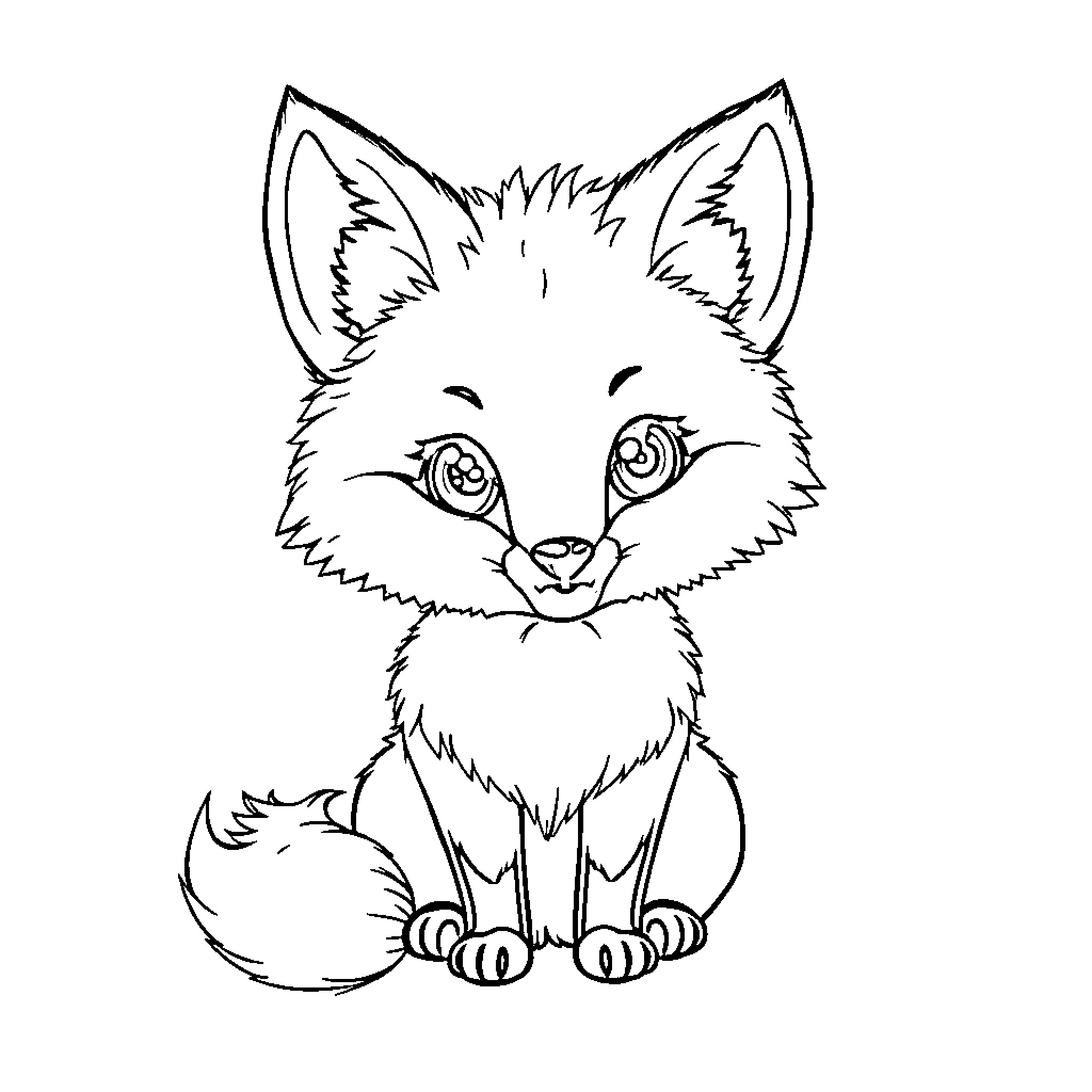 Fox sitting and gazing curiously Coloring Page (free black-and-white line drawing printable PDF for all, from beginners to advanced learners, including children, teens, adults, and seniors)