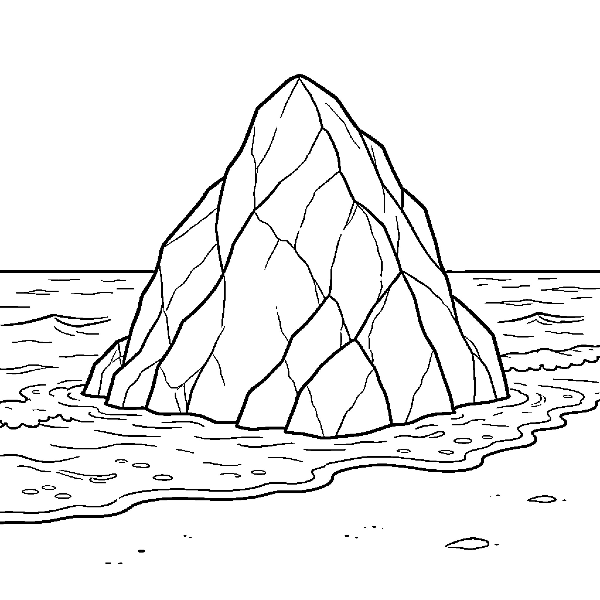 Golden Dog observing a large iceberg in the ocean Coloring Page (free black-and-white line drawing printable PDF for all, from beginners to advanced learners, including children, teens, adults, and seniors)