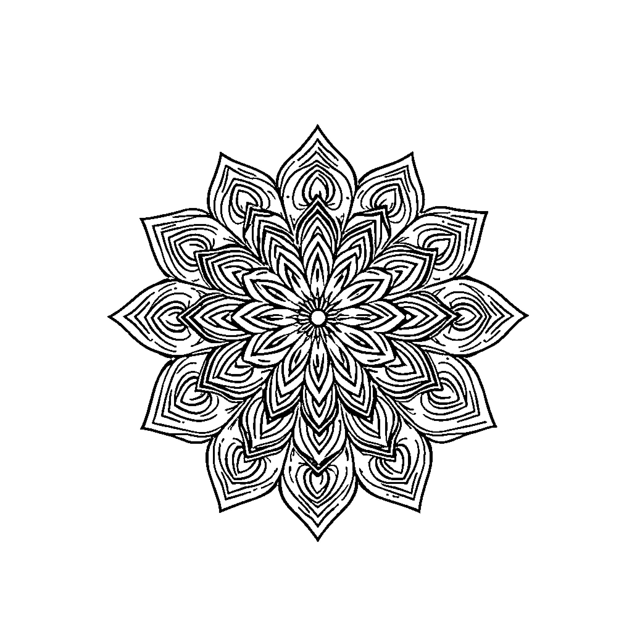 Mandala of Intricate Floral Design Coloring Page (free black-and-white line drawing printable PDF for all, from beginners to advanced learners, including children, teens, adults, and seniors)