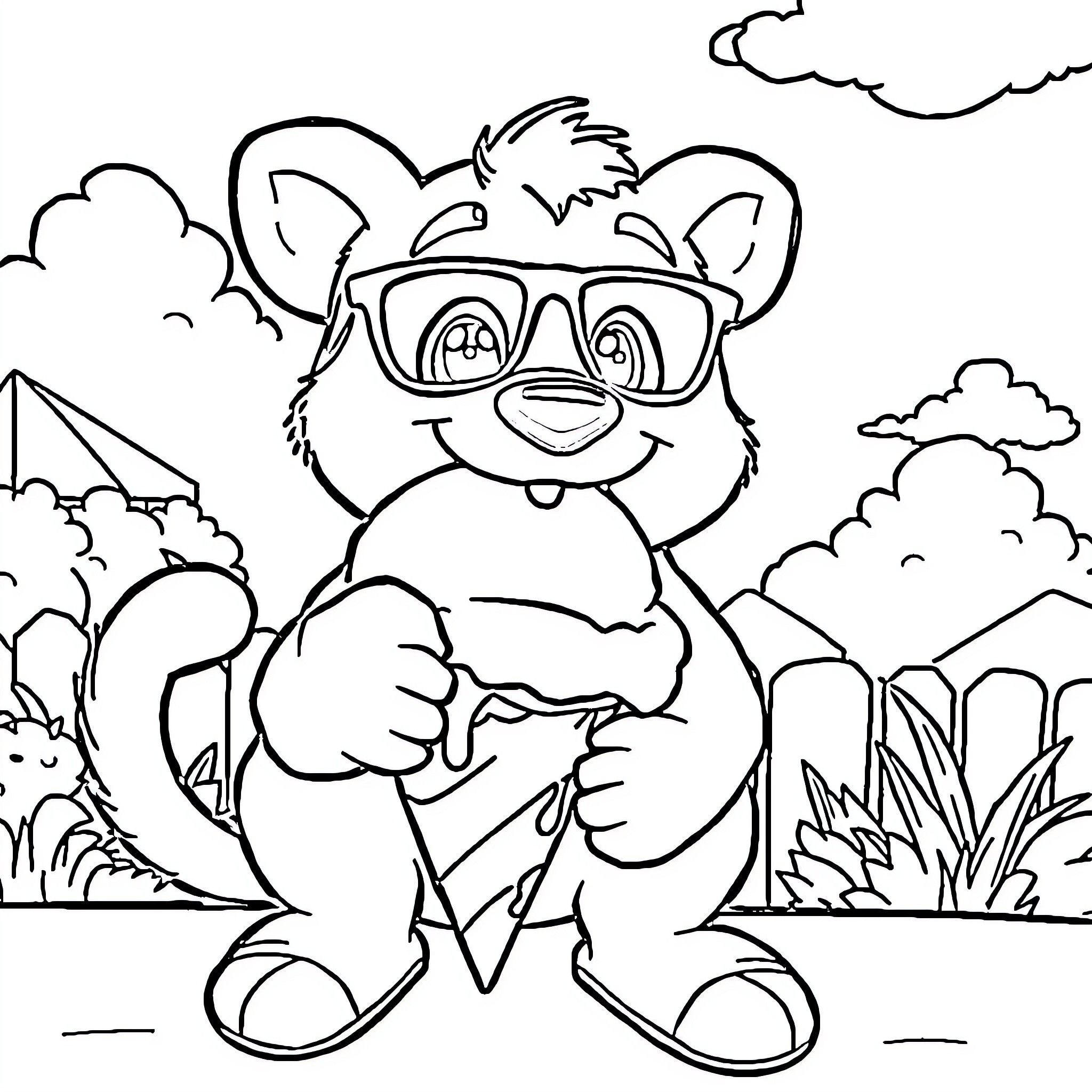 Bluey playing in the nature with glasses Coloring Page (free black-and-white line drawing printable PDF for all, from beginners to advanced learners, including children, teens, adults, and seniors)