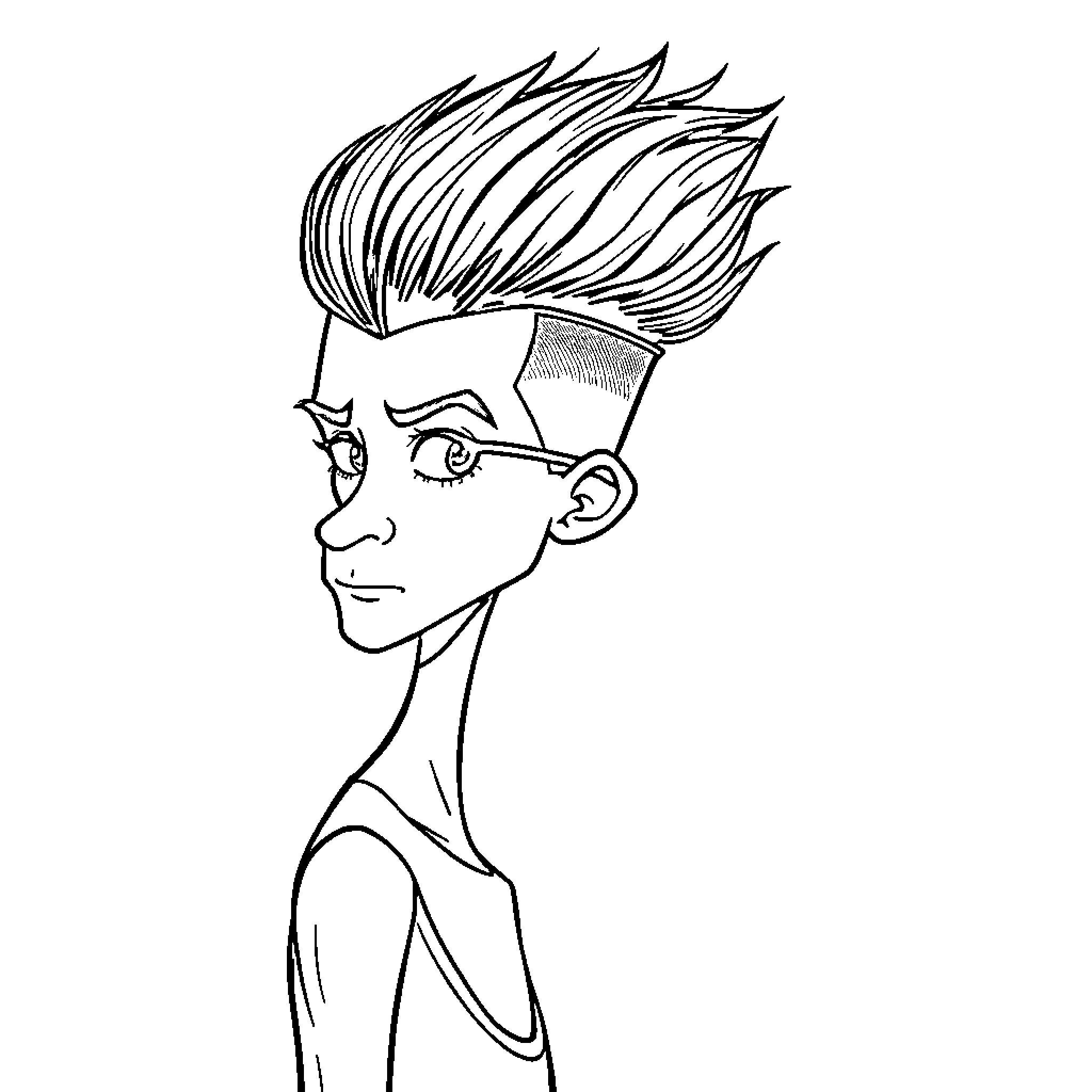 Lad with Striking Hairstyle Coloring Page (free black-and-white line drawing printable PDF for all, from beginners to advanced learners, including children, teens, adults, and seniors)