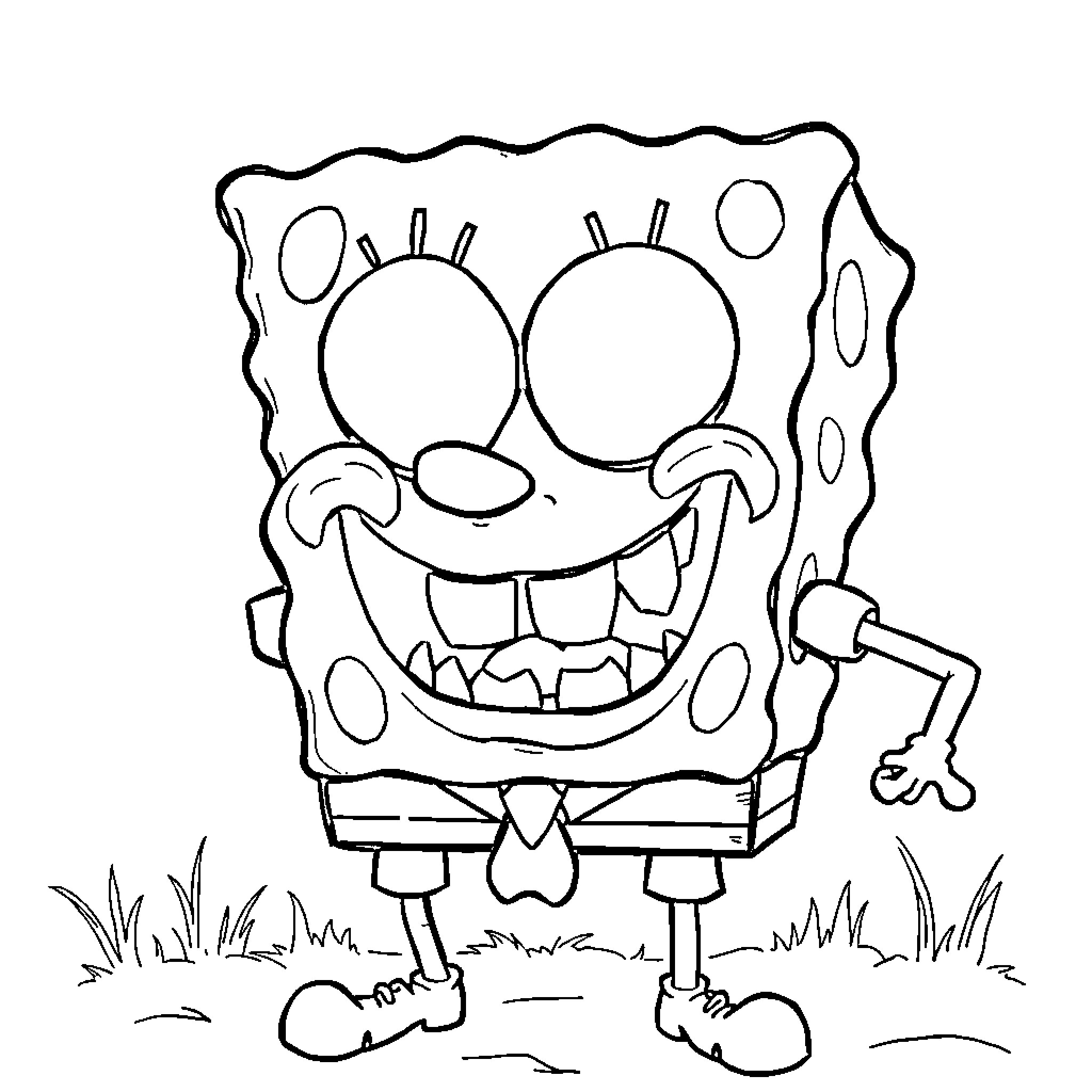 Spongebob makes a goofy expression Coloring Page (free black-and-white line drawing printable PDF for all, from beginners to advanced learners, including children, teens, adults, and seniors)