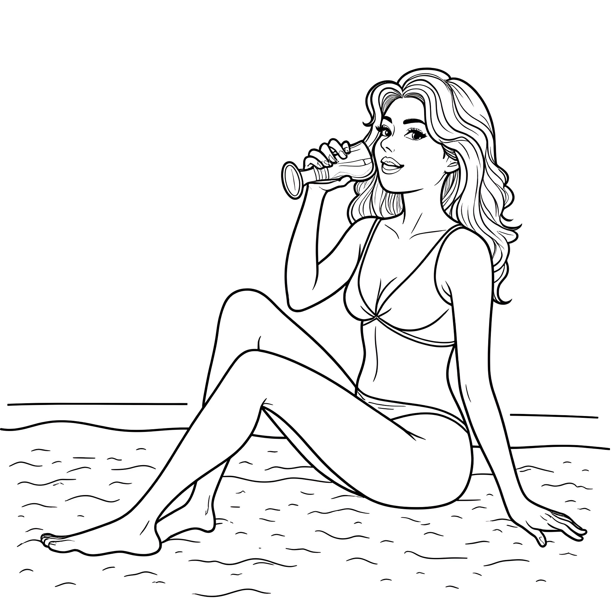 Alex Consani enjoying the ocean view Coloring Page (free black-and-white line drawing printable PDF for all, from beginners to advanced learners, including children, teens, adults, and seniors)
