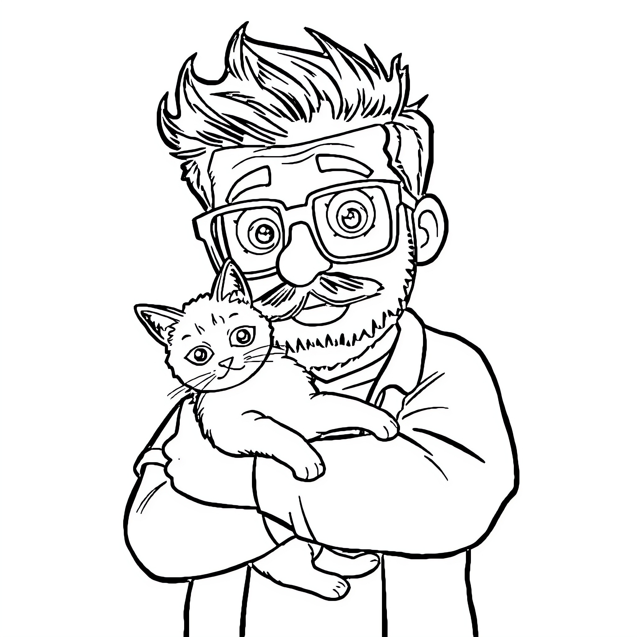 Bubbles embracing pet in affectionate scene Coloring Page (free black-and-white line drawing printable PDF for all, from beginners to advanced learners, including children, teens, adults, and seniors)