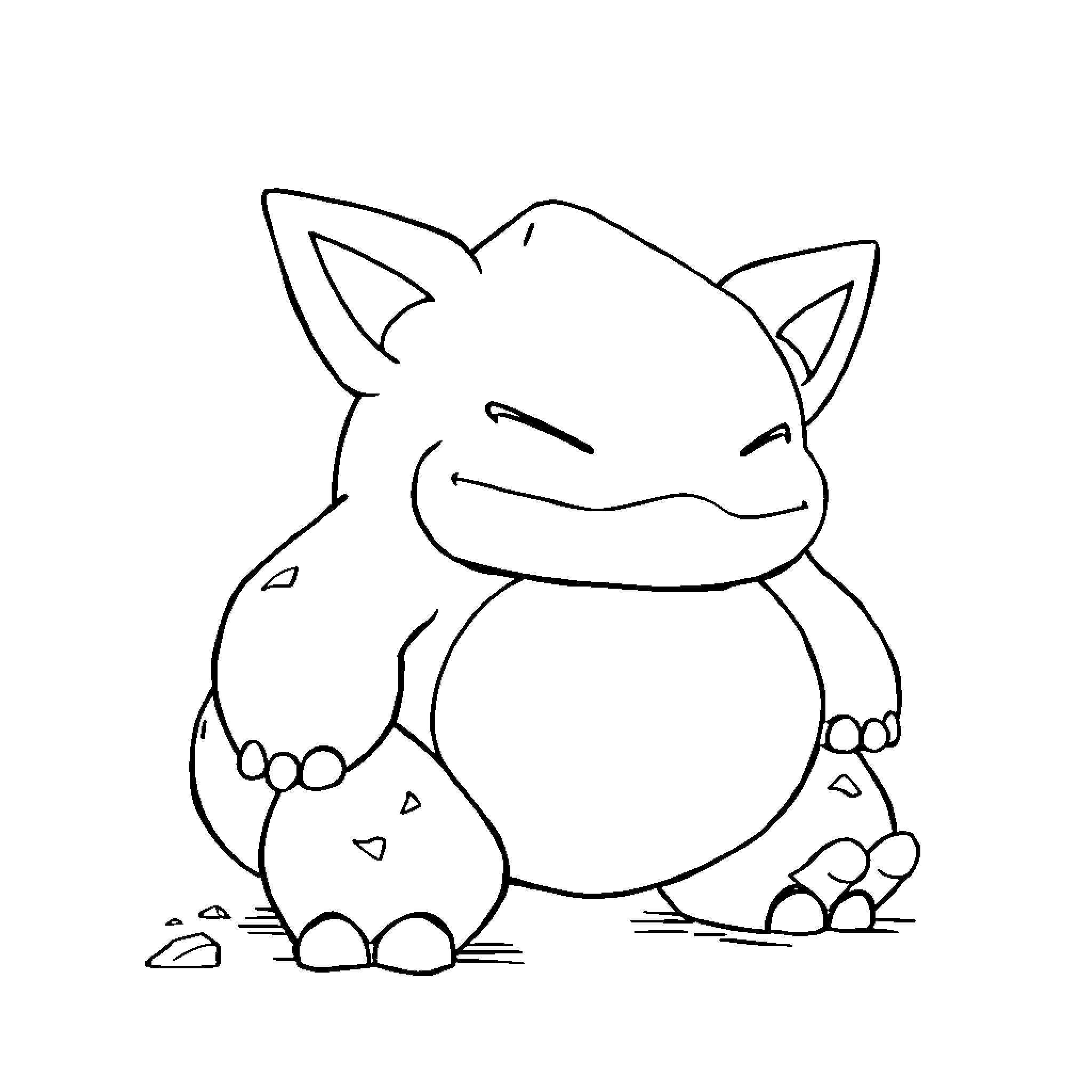 Geodude resting peacefully on the ground Coloring Page (free black-and-white line drawing printable PDF for all, from beginners to advanced learners, including children, teens, adults, and seniors)