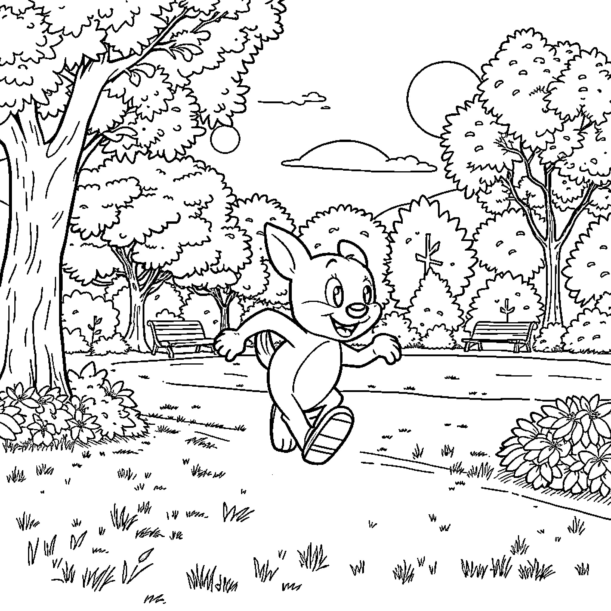 Chewa Rabbit Enjoying Nature's Serenity Coloring Page (free black-and-white line drawing printable PDF for all, from beginners to advanced learners, including children, teens, adults, and seniors)