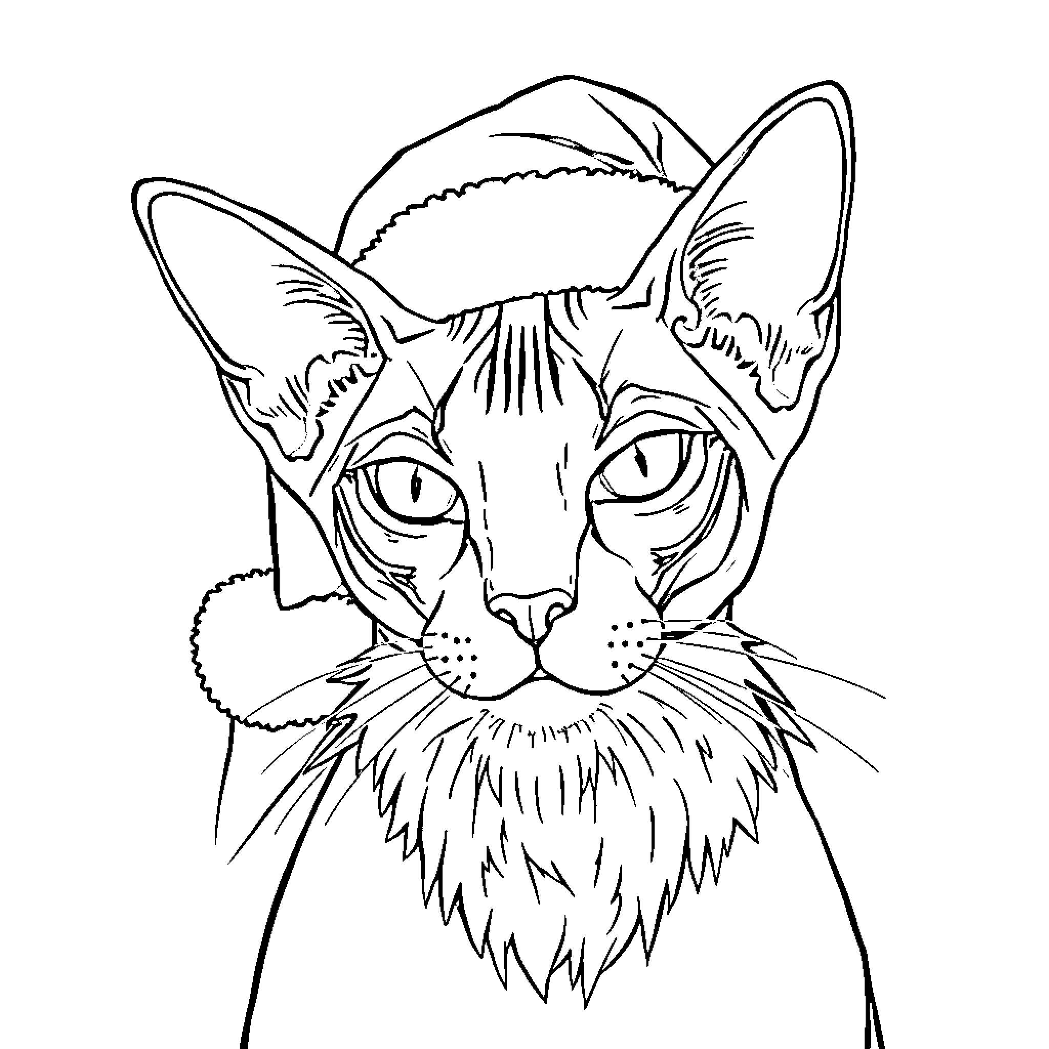 Sphinx Cat with Intense Gaze Coloring Page (free black-and-white line drawing printable PDF for all, from beginners to advanced learners, including children, teens, adults, and seniors)