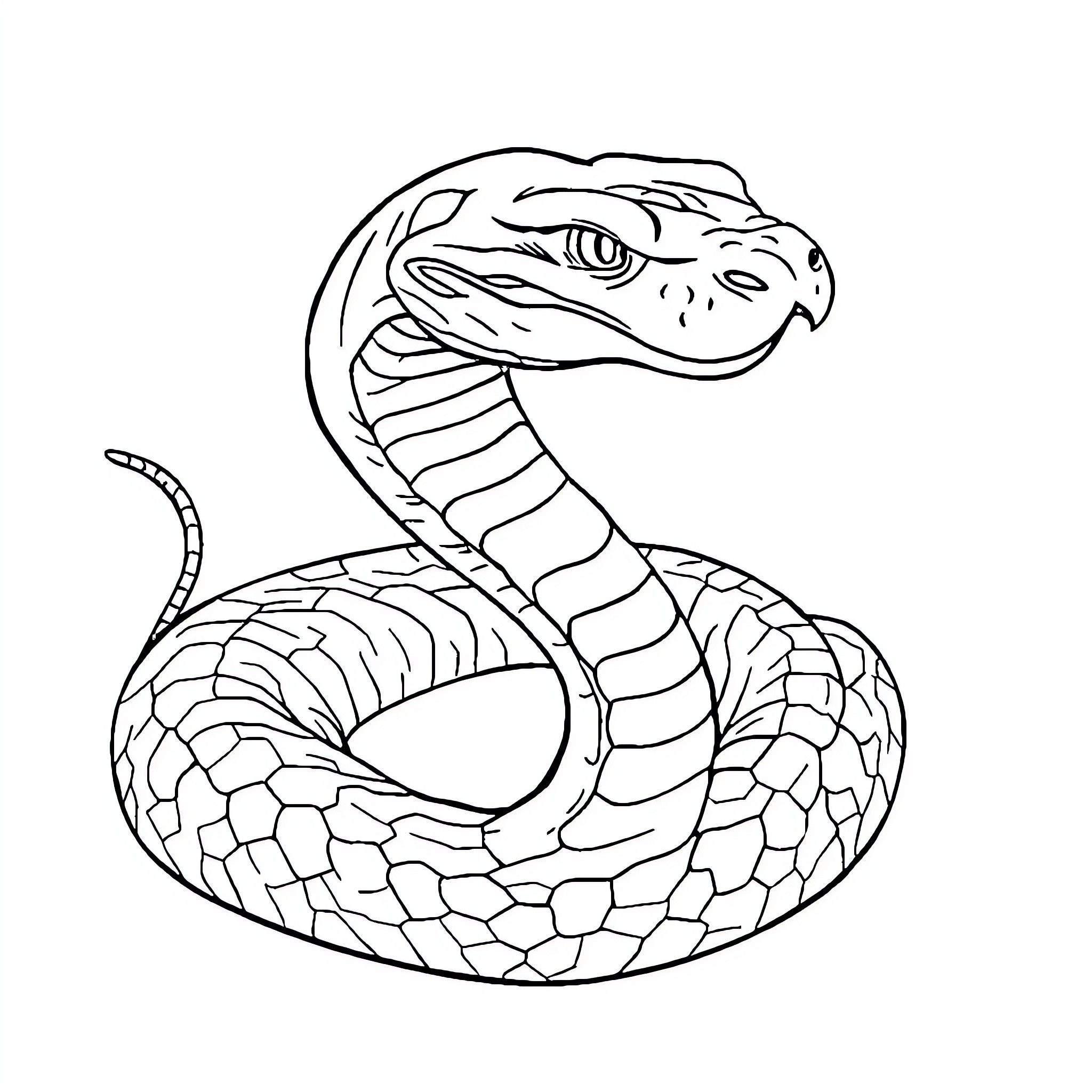 Snake coiled and ready to strike Coloring Page (free black-and-white line drawing printable PDF for all, from beginners to advanced learners, including children, teens, adults, and seniors)