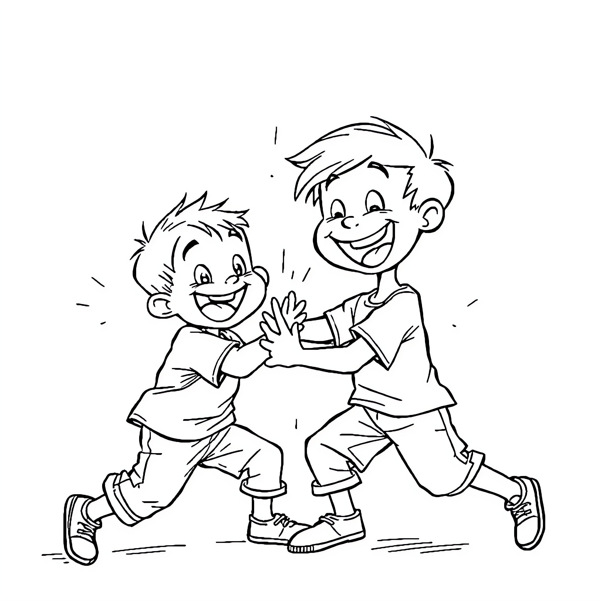 Kids Playing and Having Fun Coloring Page (free black-and-white line drawing printable PDF for all, from beginners to advanced learners, including children, teens, adults, and seniors)