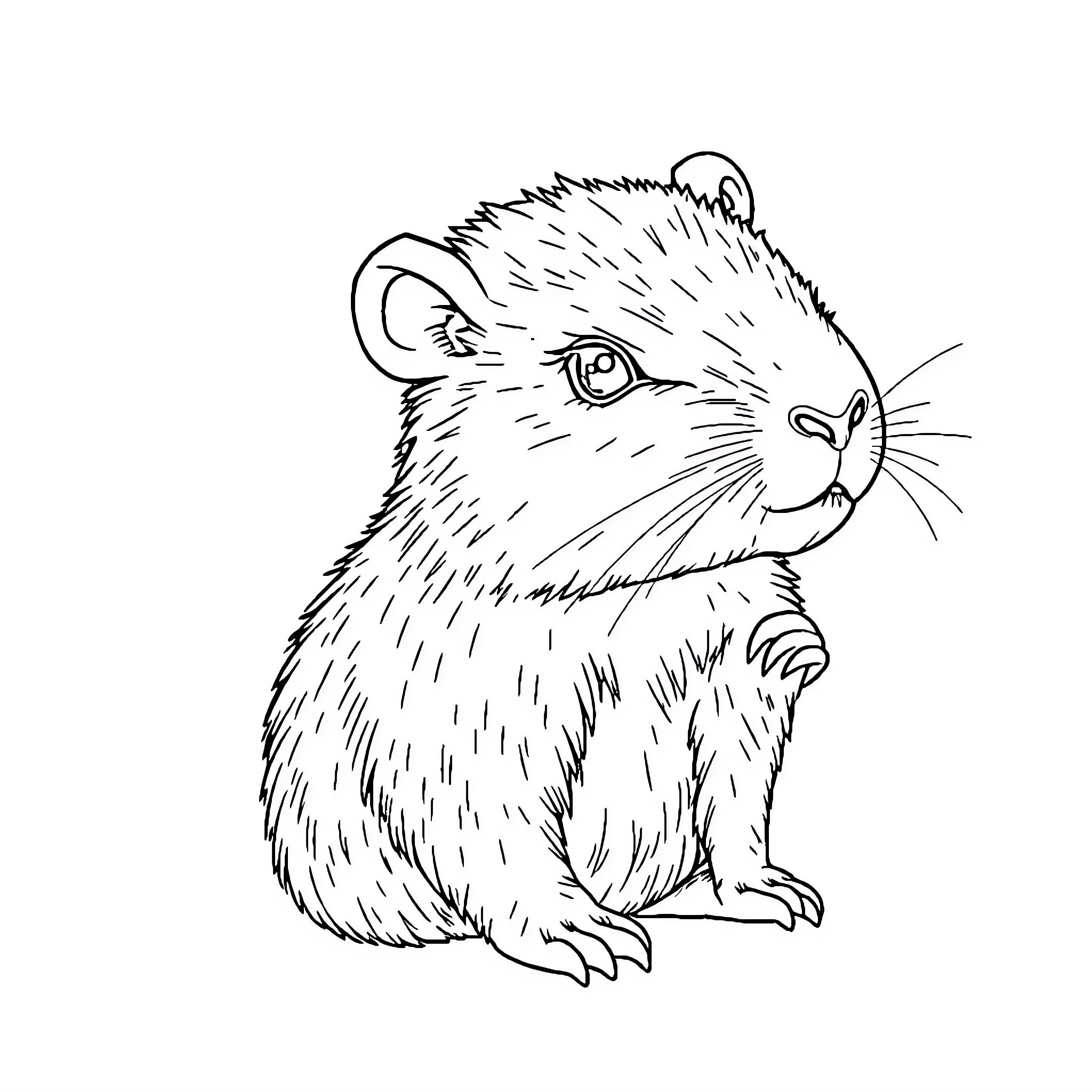 Capybara sitting peacefully Coloring Page (free black-and-white line drawing printable PDF for all, from beginners to advanced learners, including children, teens, adults, and seniors)