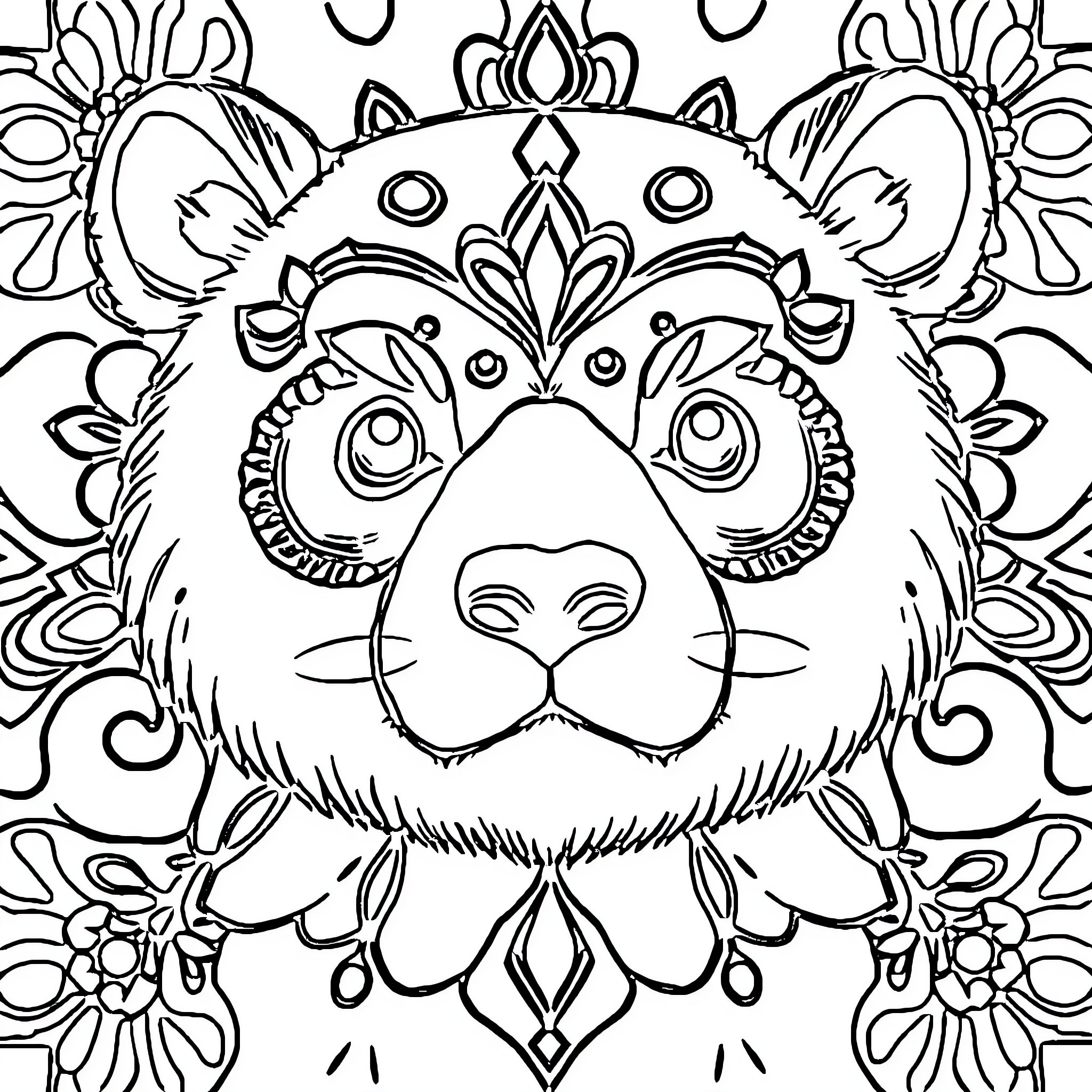 Panda with intricate floral pattern Coloring Page (free black-and-white line drawing printable PDF for all, from beginners to advanced learners, including children, teens, adults, and seniors)