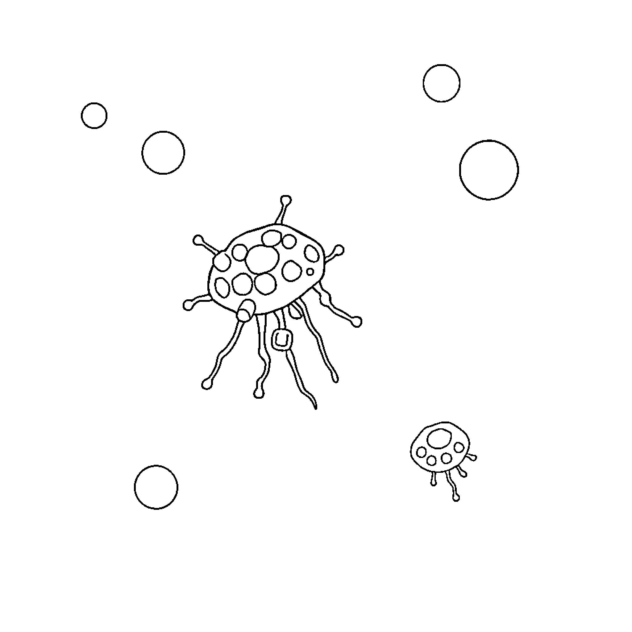 Phytoplankton exploring underwater realm Coloring Page (free black-and-white line drawing printable PDF for all, from beginners to advanced learners, including children, teens, adults, and seniors)