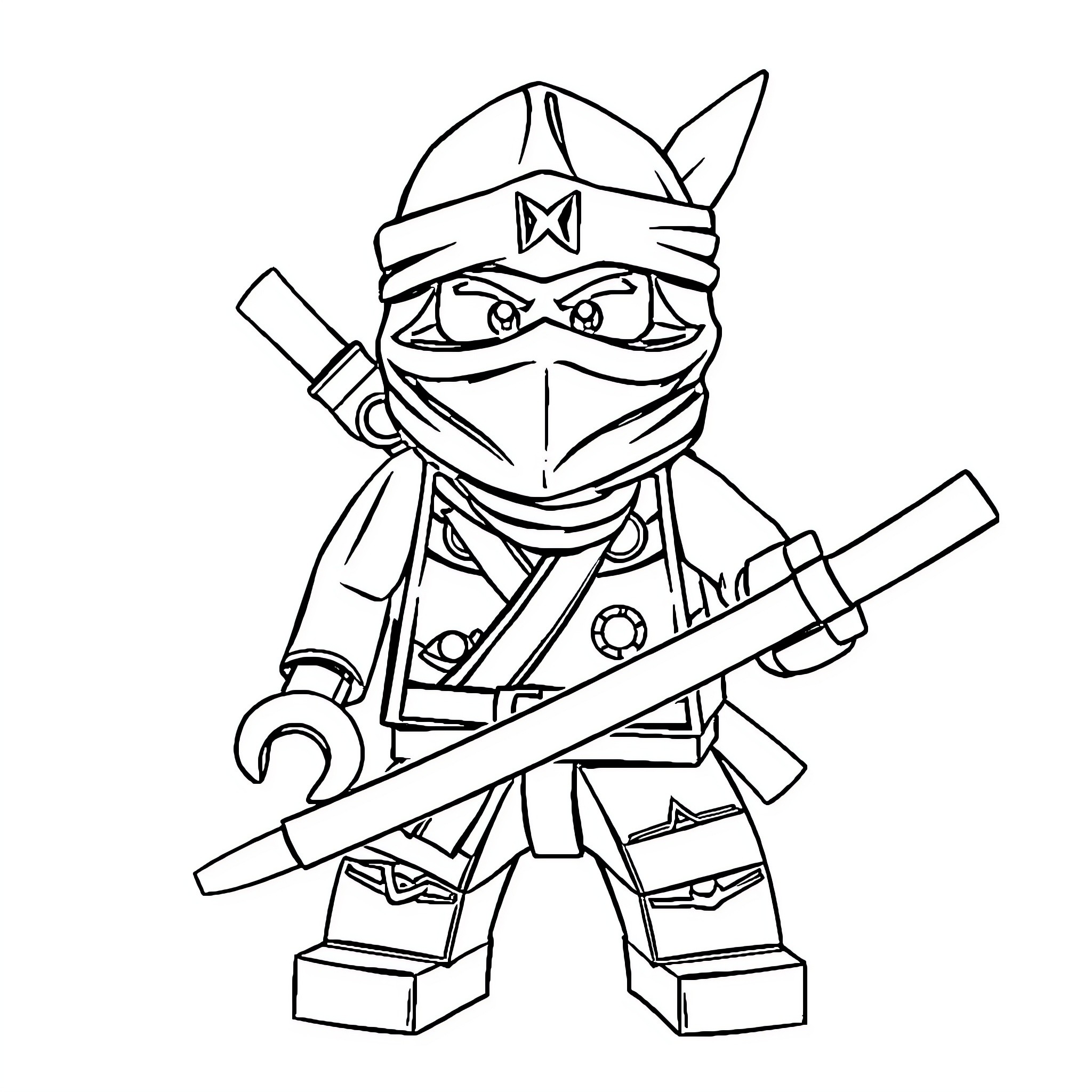 Kai the Ninja Warrior in Action Coloring Page (free black-and-white line drawing printable PDF for all, from beginners to advanced learners, including children, teens, adults, and seniors)