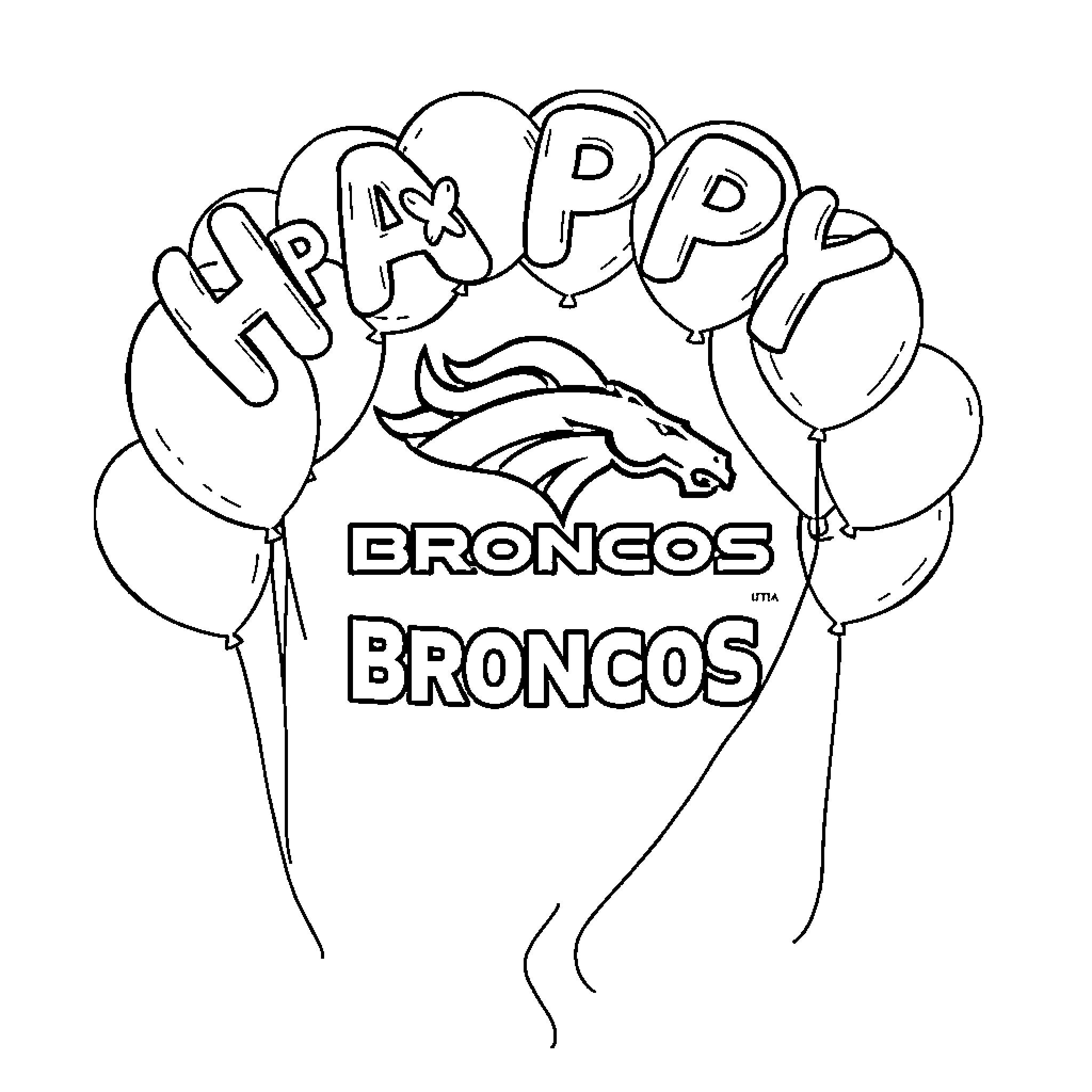 Denver Broncos Fans Celebrating with Balloons Coloring Page (free black-and-white line drawing printable PDF for all, from beginners to advanced learners, including children, teens, adults, and seniors)