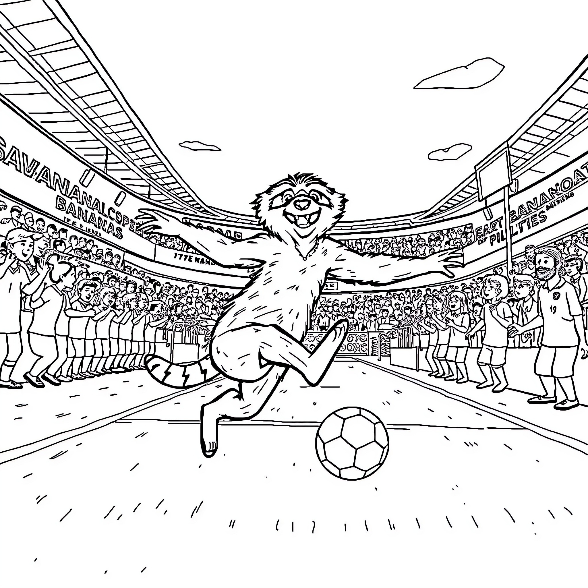 Sid celebrating joyfully on the soccer field Coloring Page (free black-and-white line drawing printable PDF for all, from beginners to advanced learners, including children, teens, adults, and seniors)