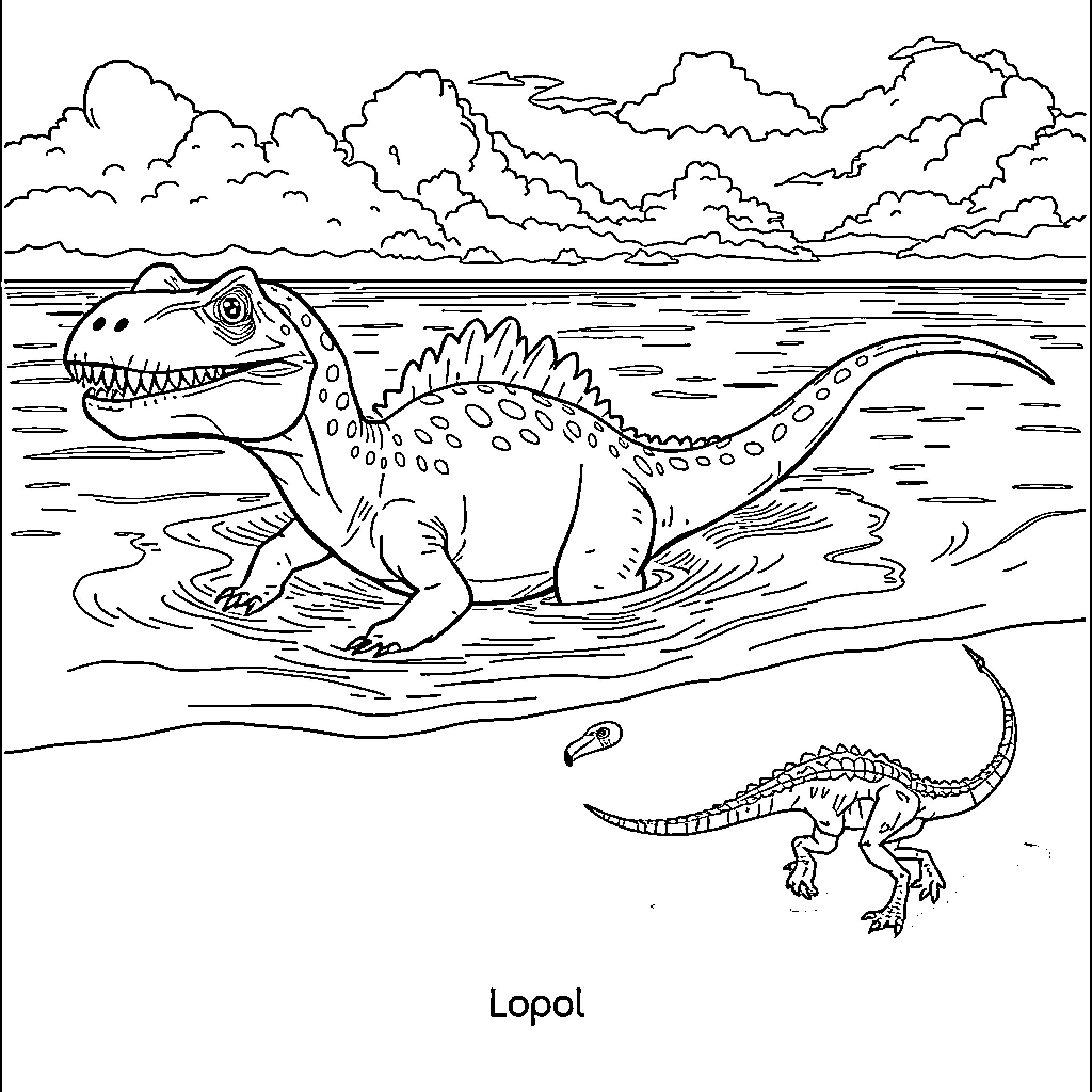Mosasaur swimming powerfully in the ocean Coloring Page (free black-and-white line drawing printable PDF for all, from beginners to advanced learners, including children, teens, adults, and seniors)