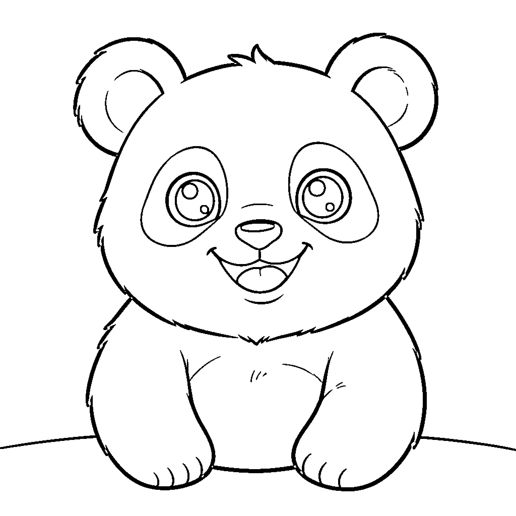 Panda sitting with big eyes Coloring Page (free black-and-white line drawing printable PDF for all, from beginners to advanced learners, including children, teens, adults, and seniors)