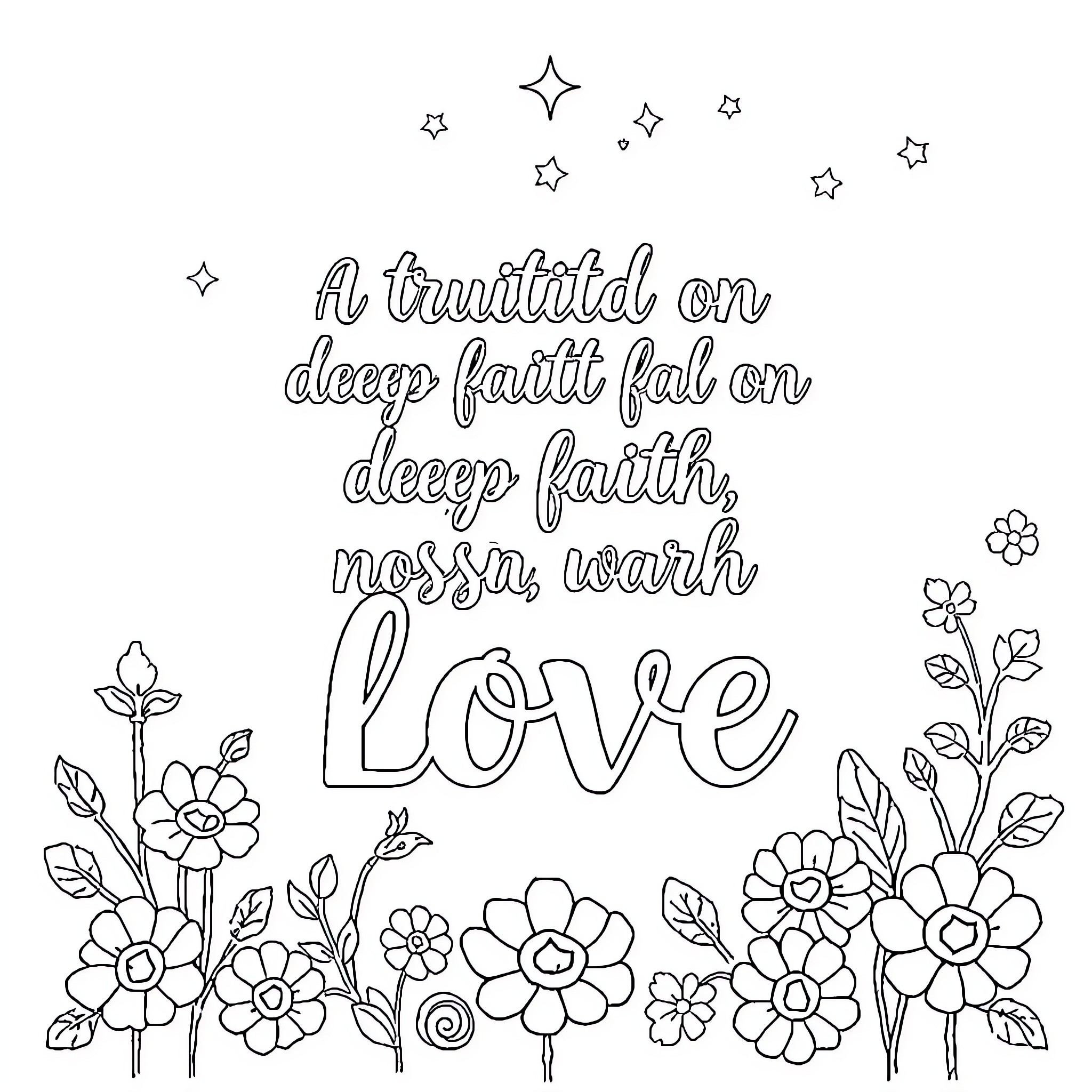 Faith found in deep trust and love Coloring Page (free black-and-white line drawing printable PDF for all, from beginners to advanced learners, including children, teens, adults, and seniors)