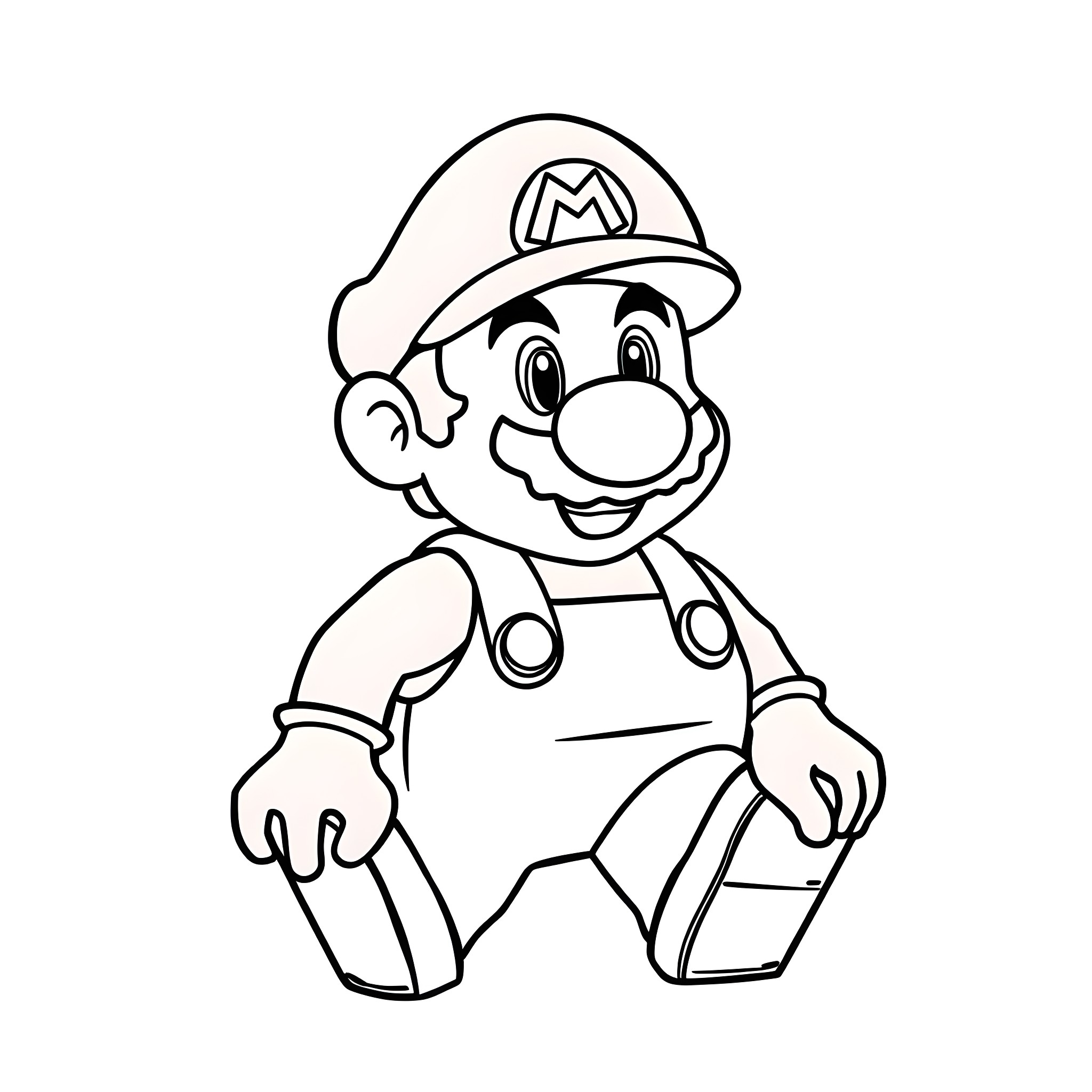 Mario the plumber in action pose Coloring Page (free black-and-white line drawing printable PDF for all, from beginners to advanced learners, including children, teens, adults, and seniors)